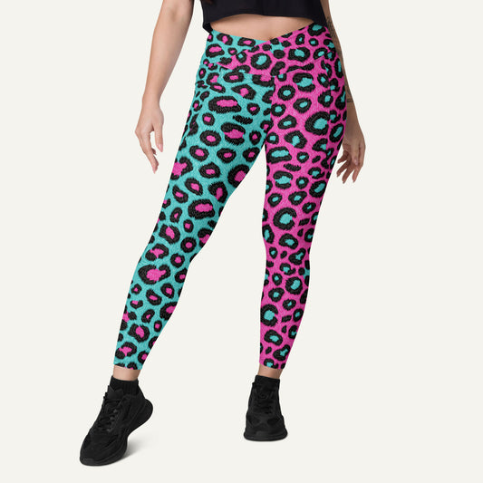 80s Retro Leopard Print Crossover Pocket Leggings