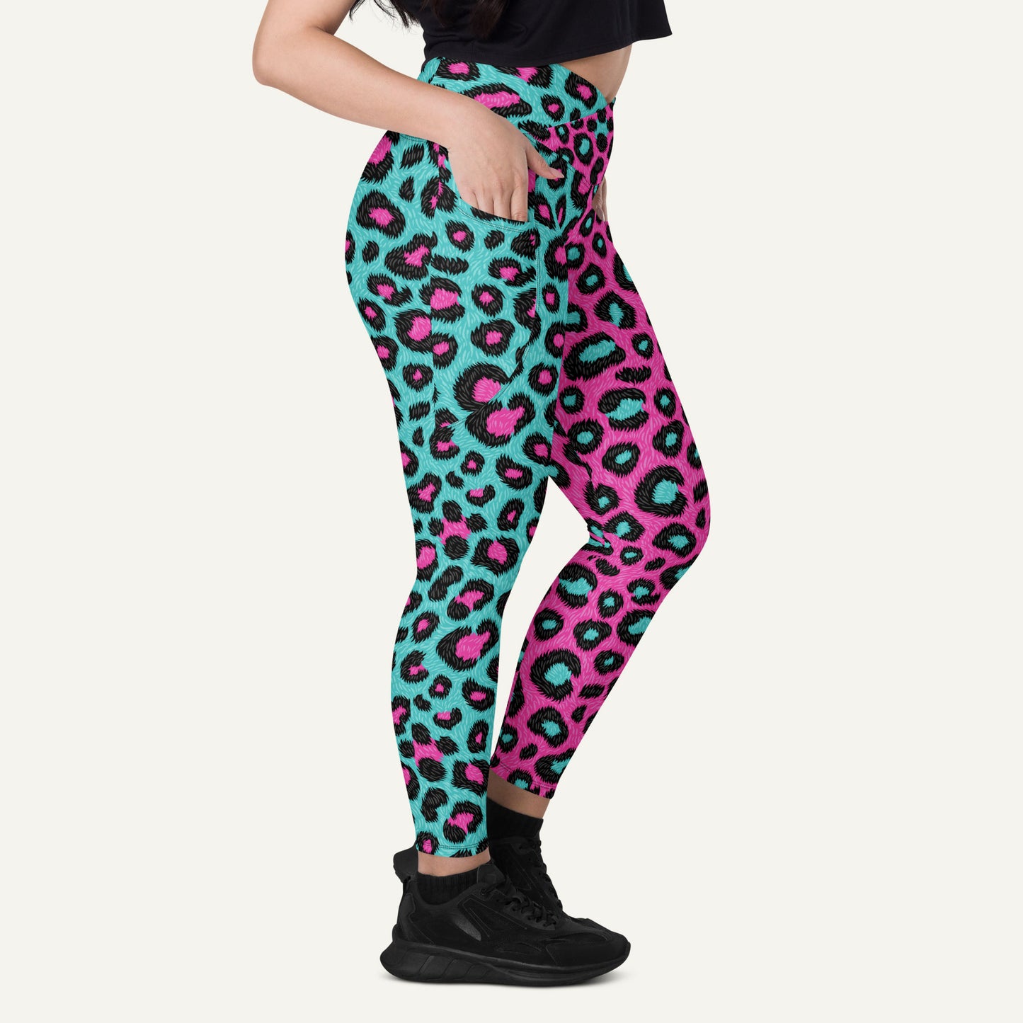 80s Retro Leopard Print Crossover Pocket Leggings