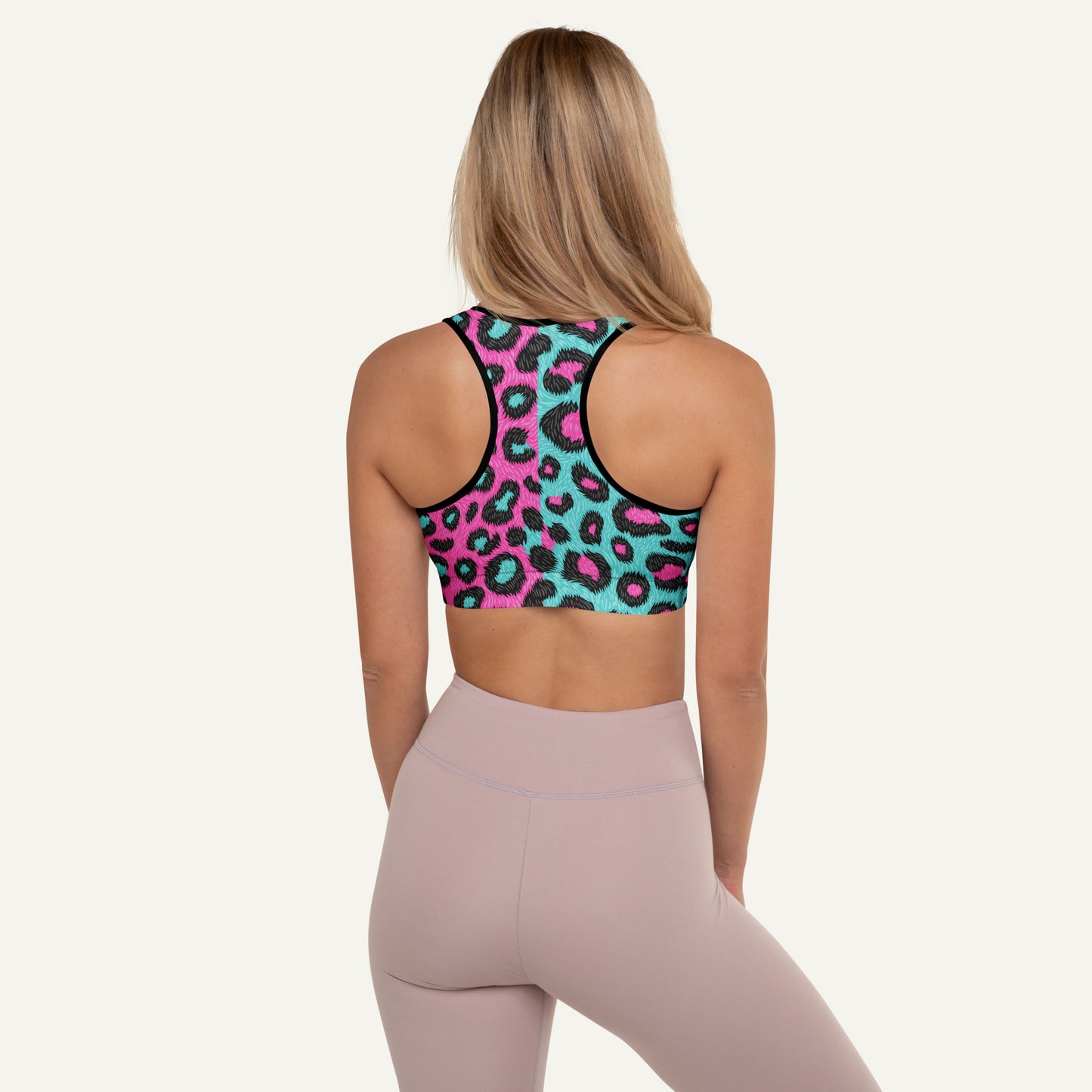 80s Retro Leopard Print Padded Sports Bra