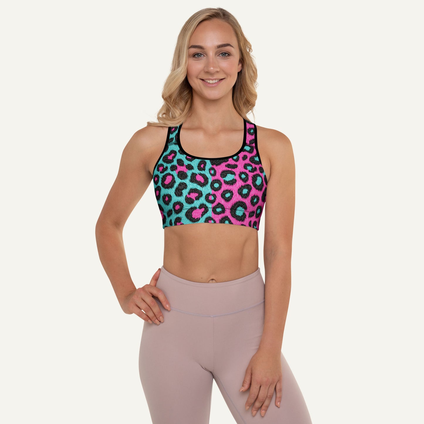 80s Retro Leopard Print Padded Sports Bra