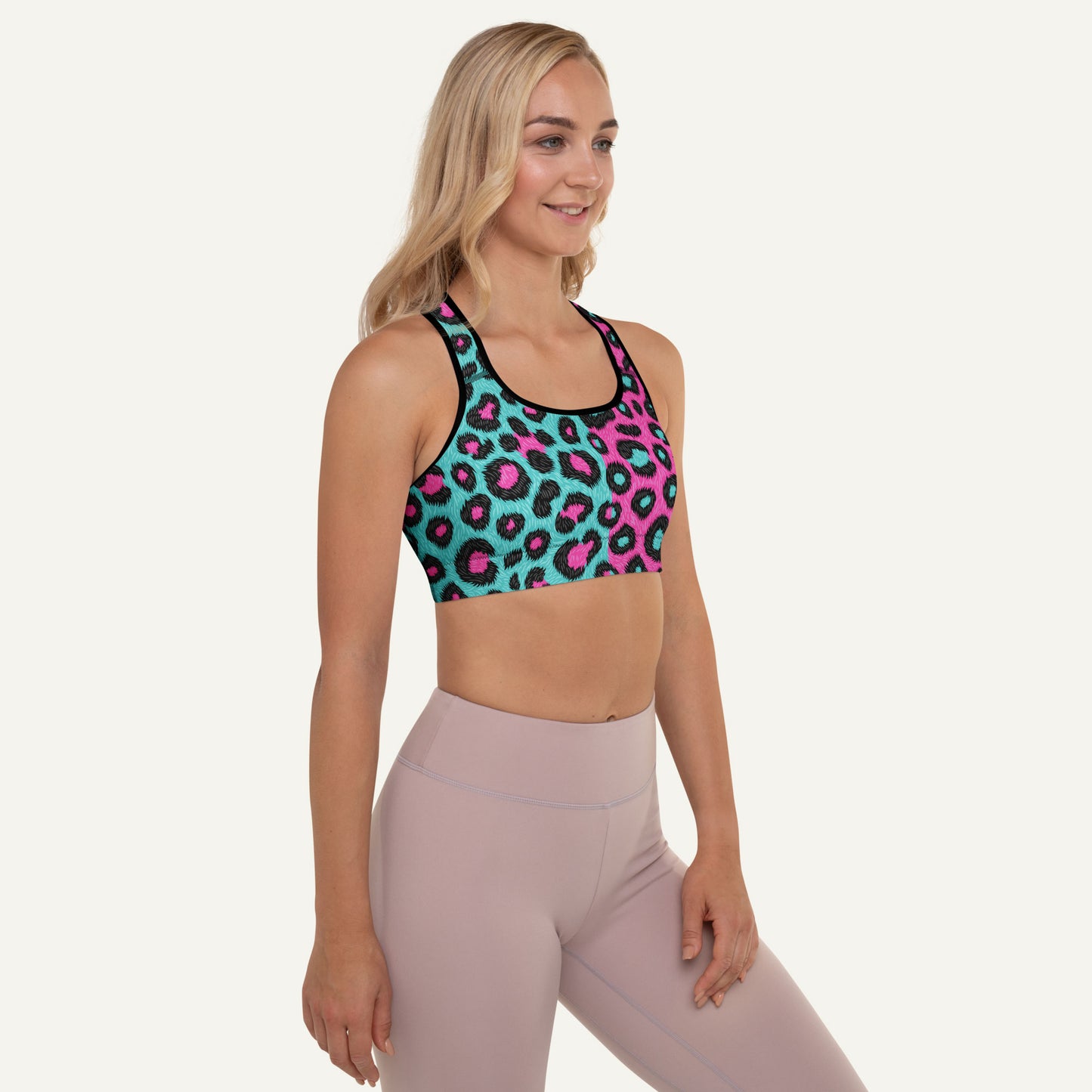 80s Retro Leopard Print Padded Sports Bra