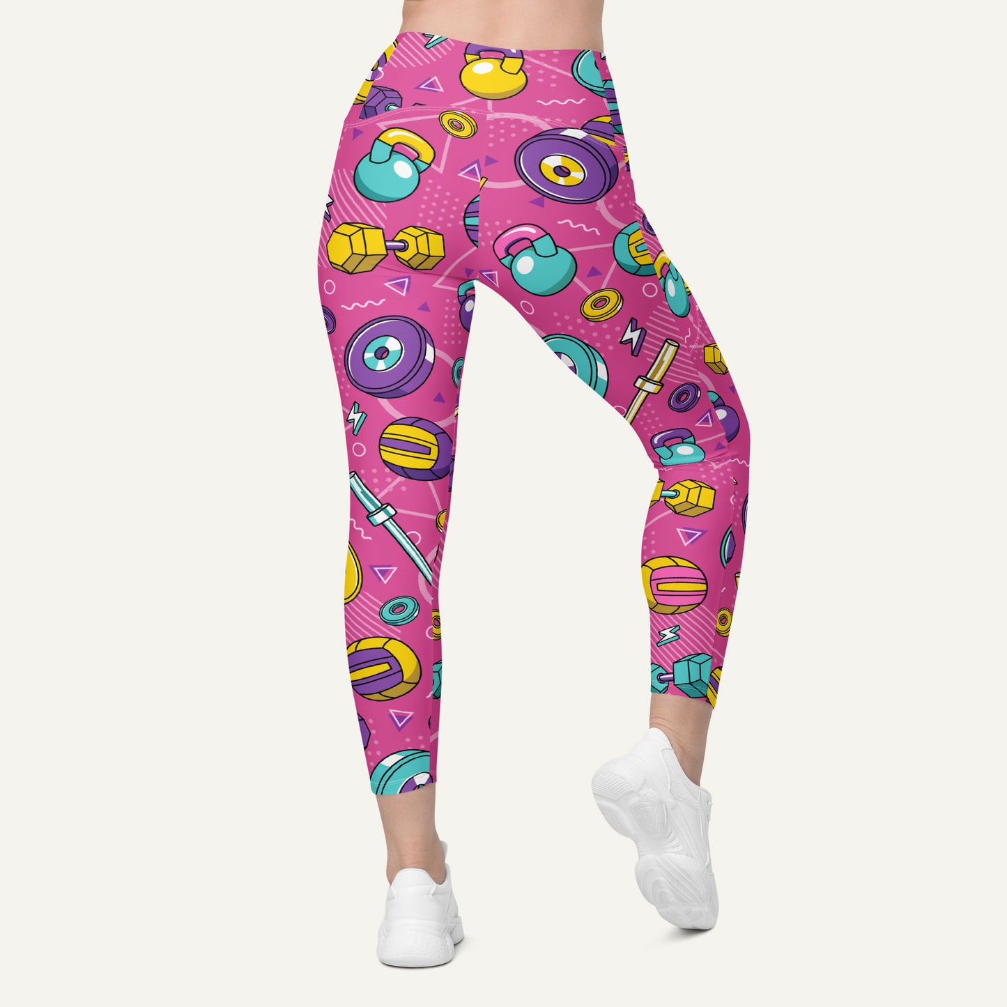 90s Weights Pink Crossover Leggings With Pockets