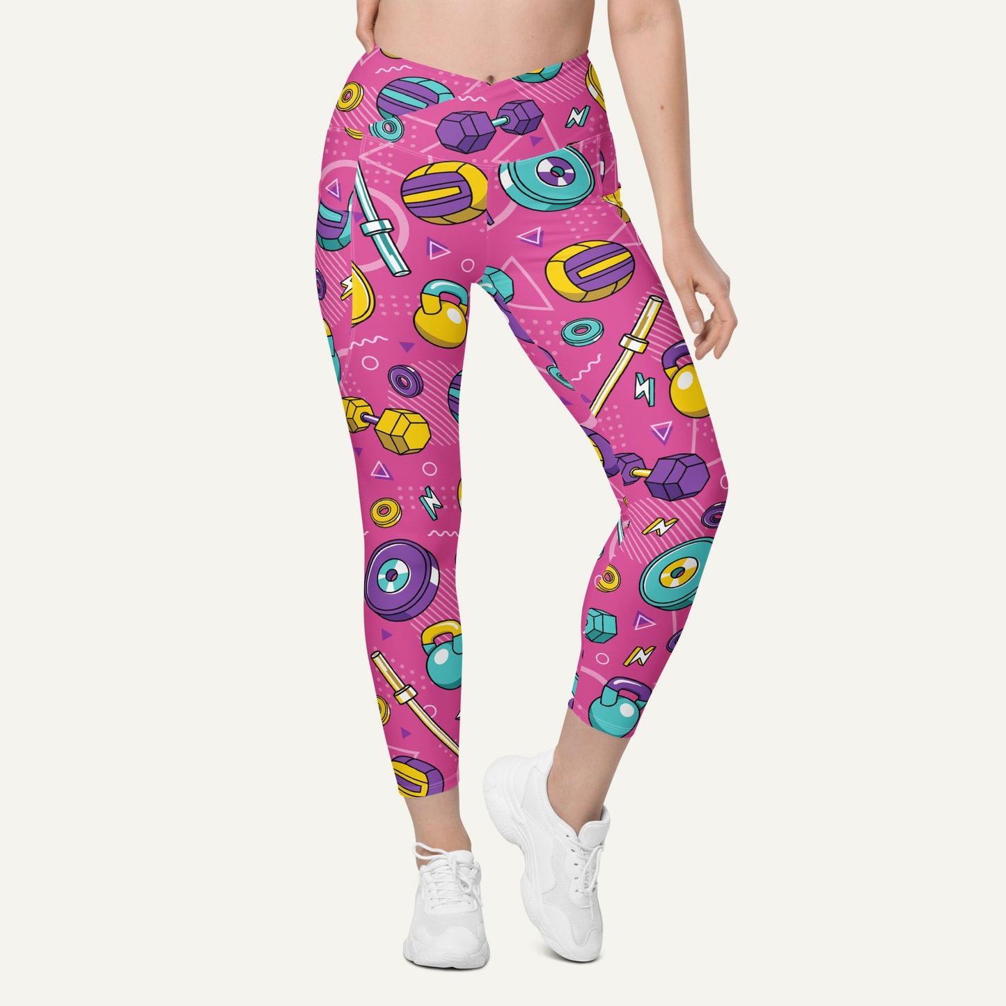 90s Weights Pink Crossover Pocket Leggings