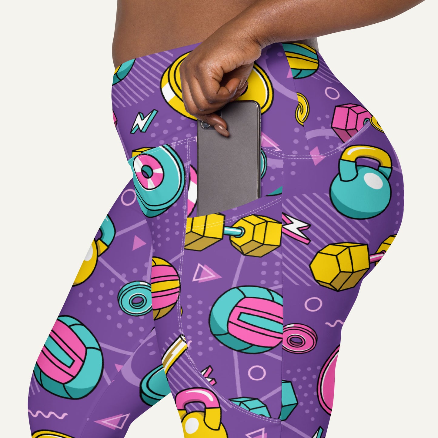 90s Weights Purple Crossover Leggings With Pockets