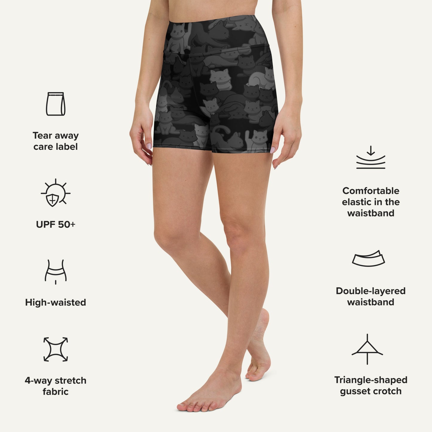 Black Camo Cat High-Waisted Shorts