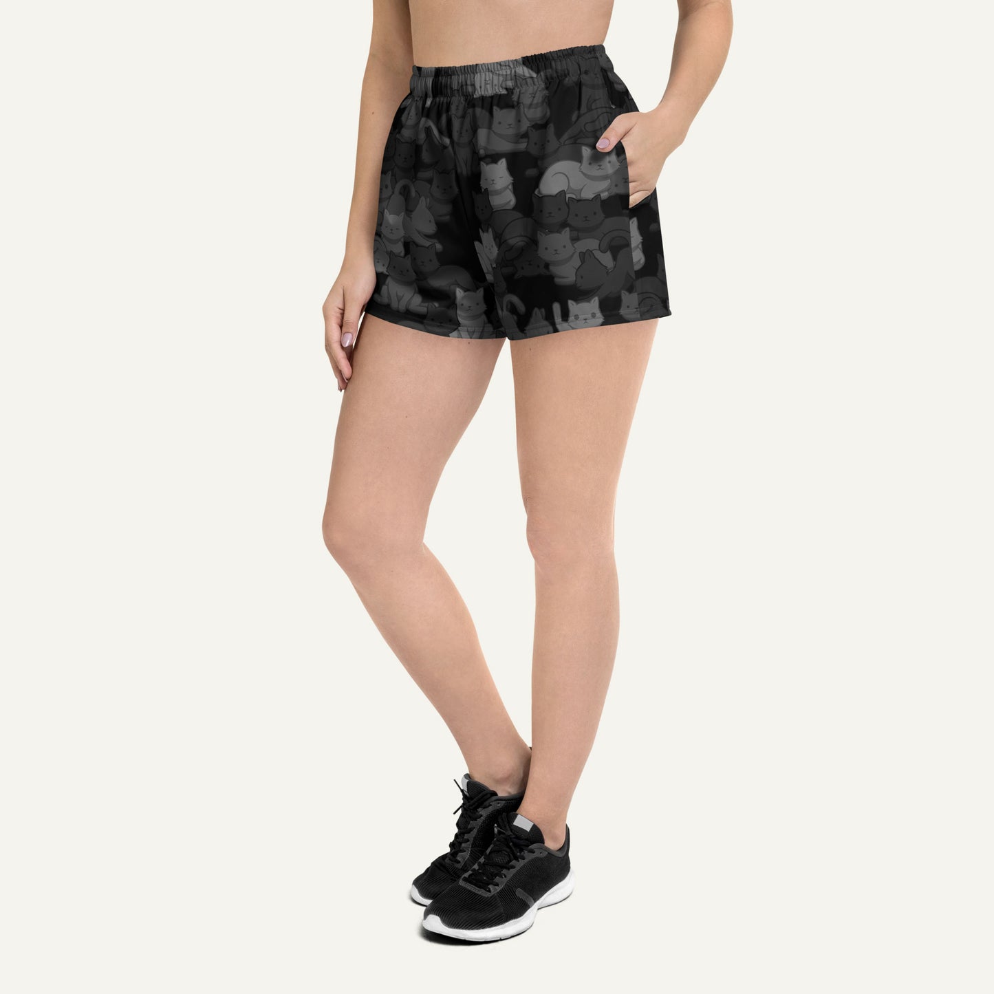 Black Camo Cat Women's Athletic Shorts