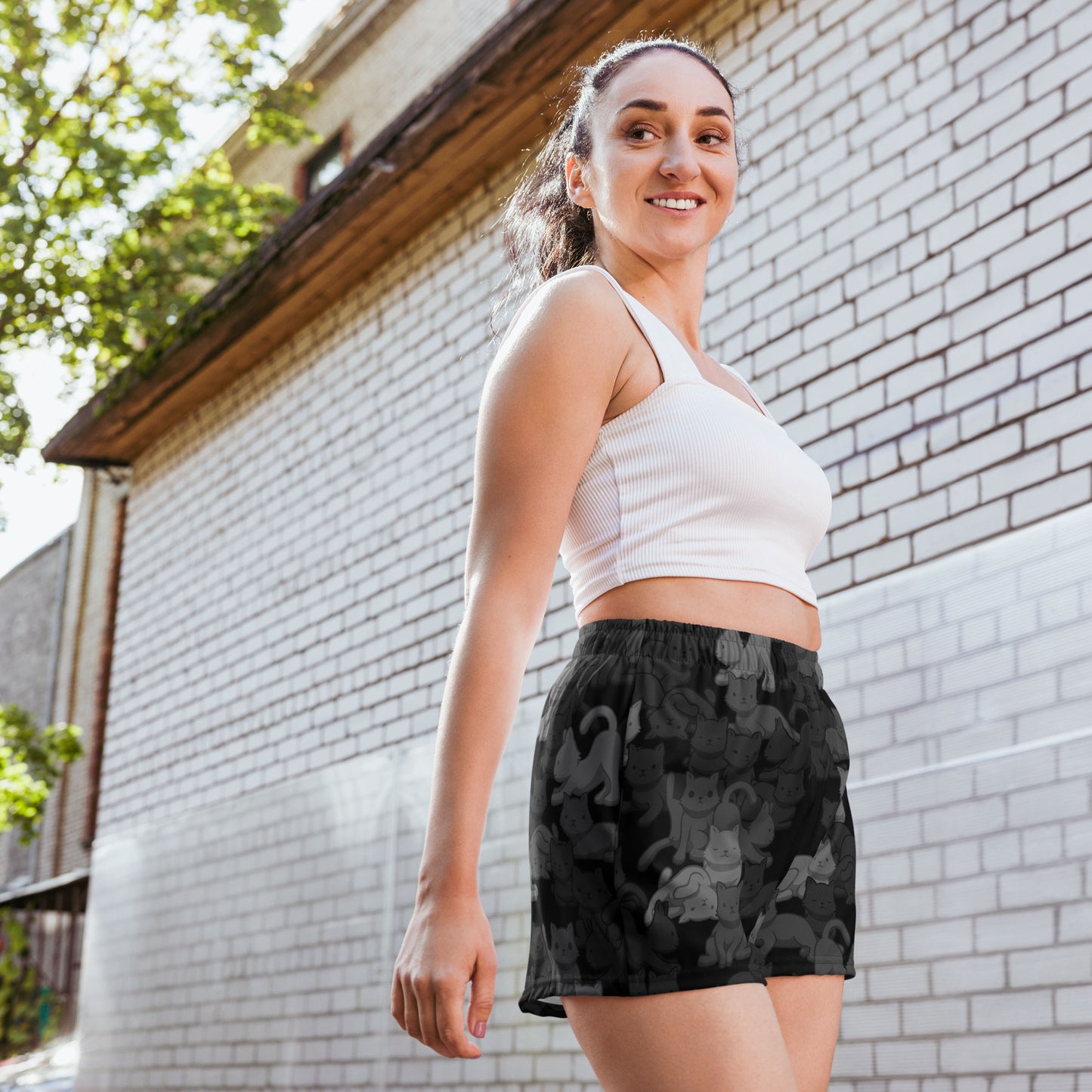 Black Camo Cat Women's Athletic Shorts