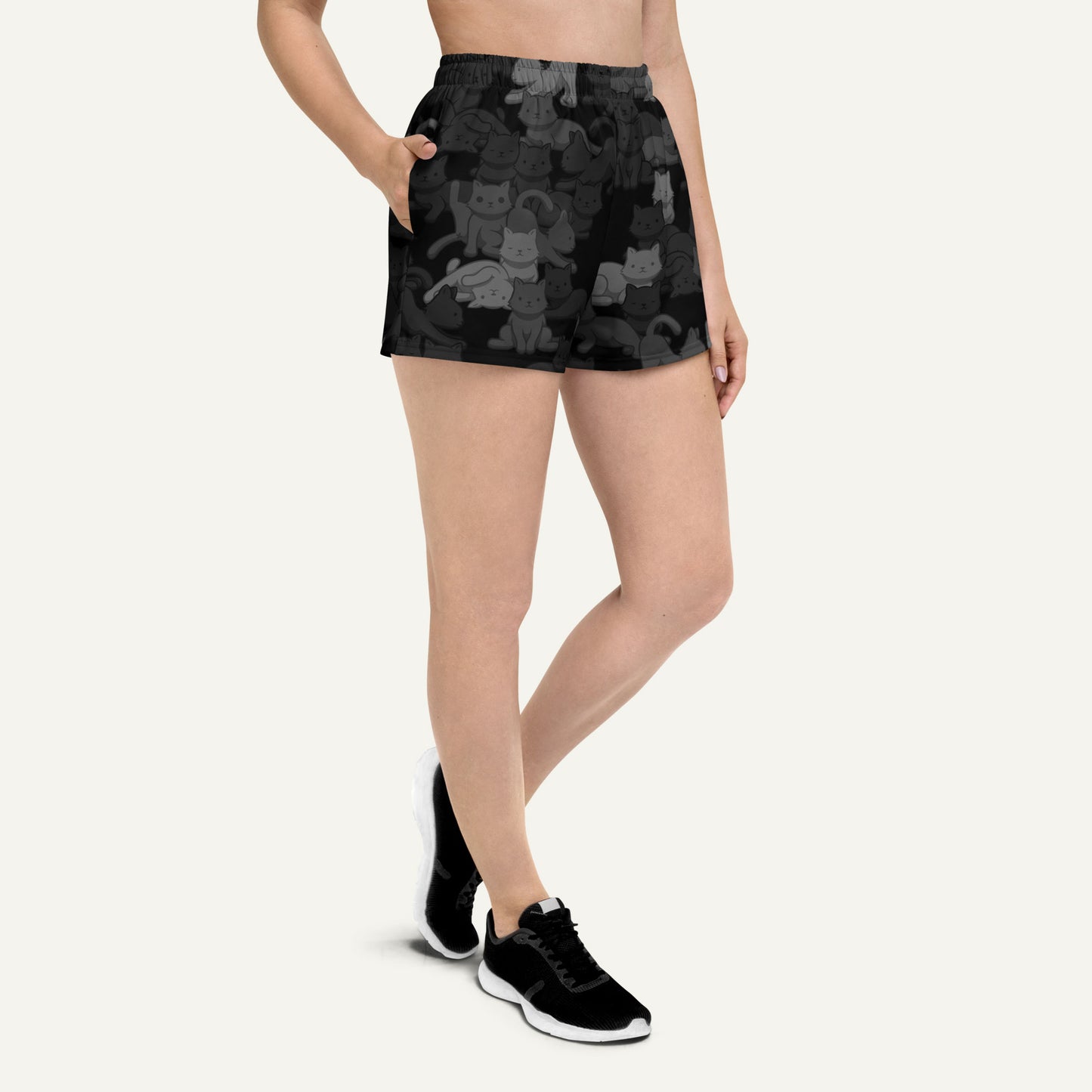 Black Camo Cat Women's Athletic Shorts