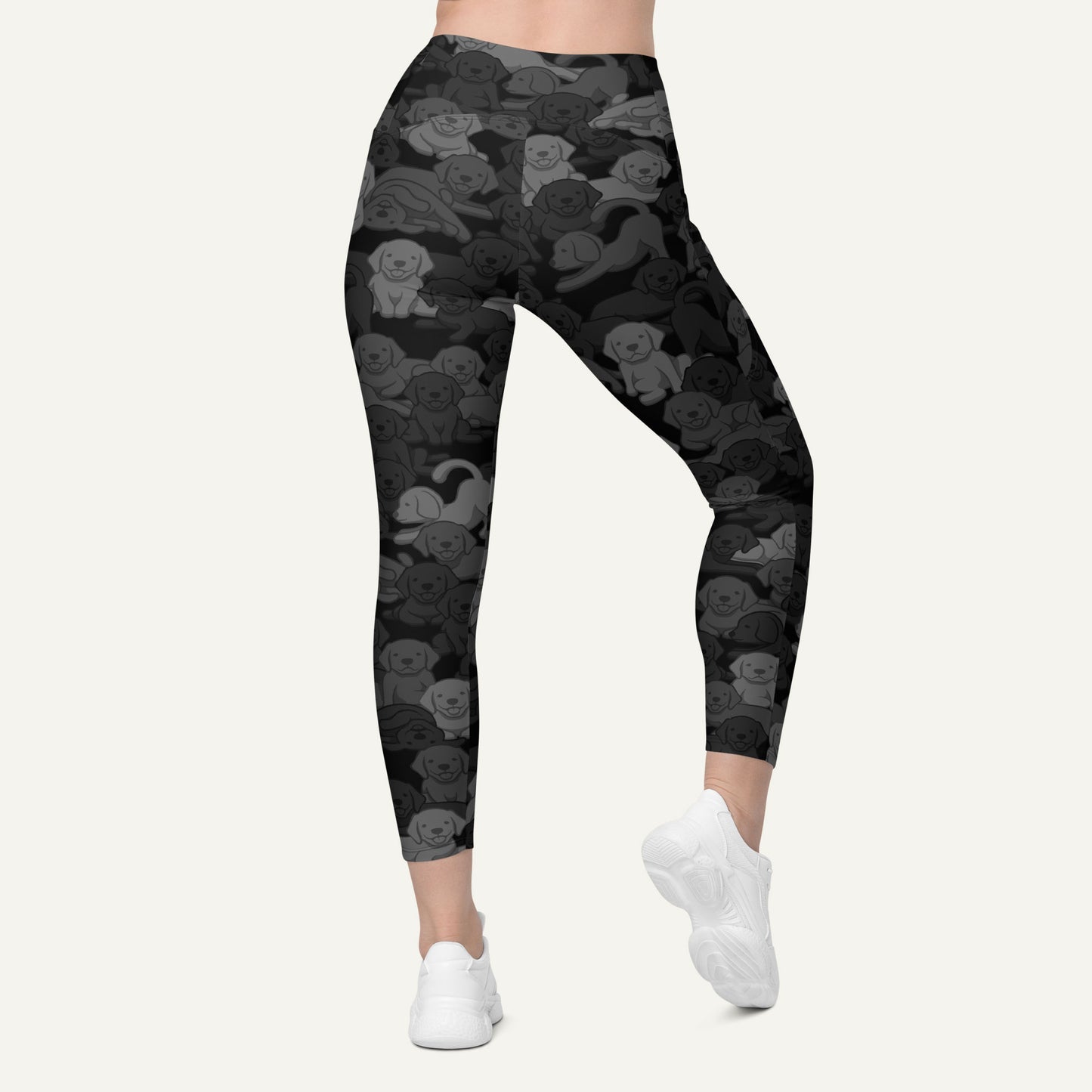 Black Camo Dog Crossover Leggings With Pockets