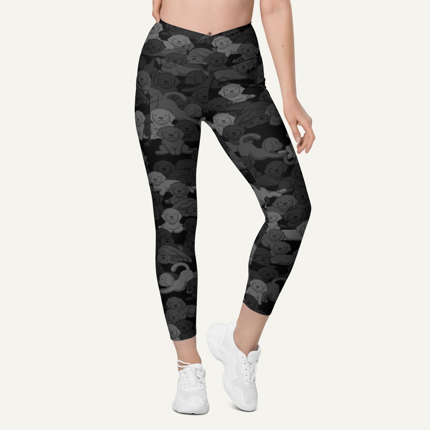 Black Camo Dog Crossover Leggings With Pockets