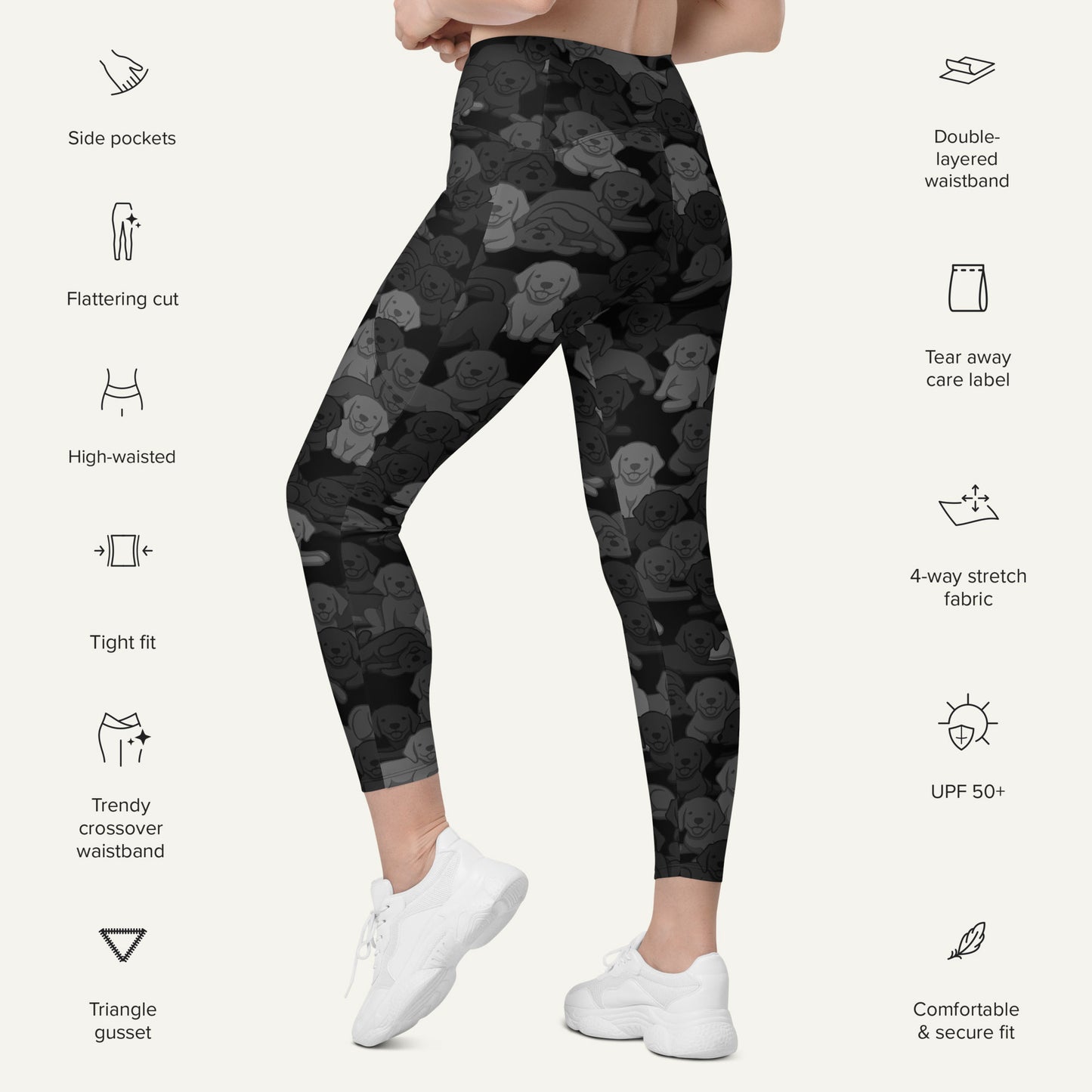 Black Camo Dog Crossover Leggings With Pockets