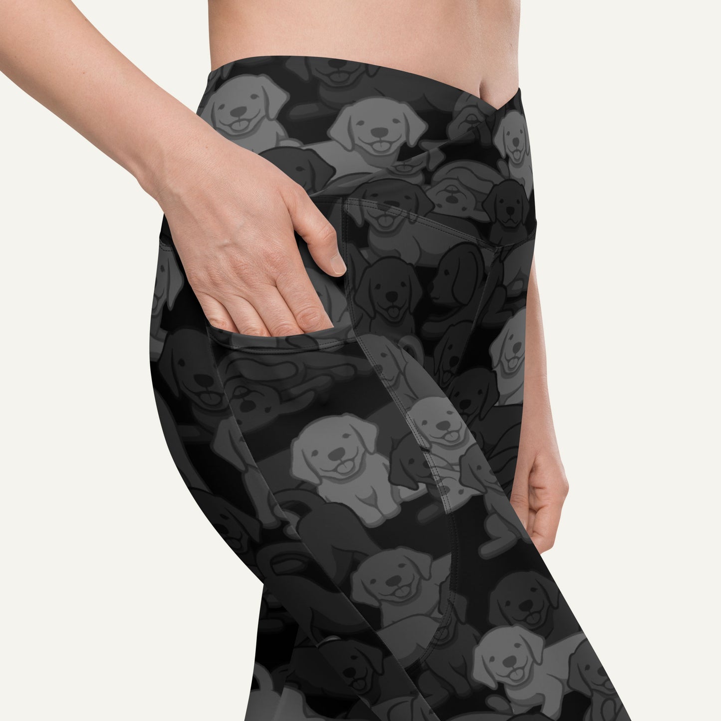 Black Camo Dog Crossover Leggings With Pockets
