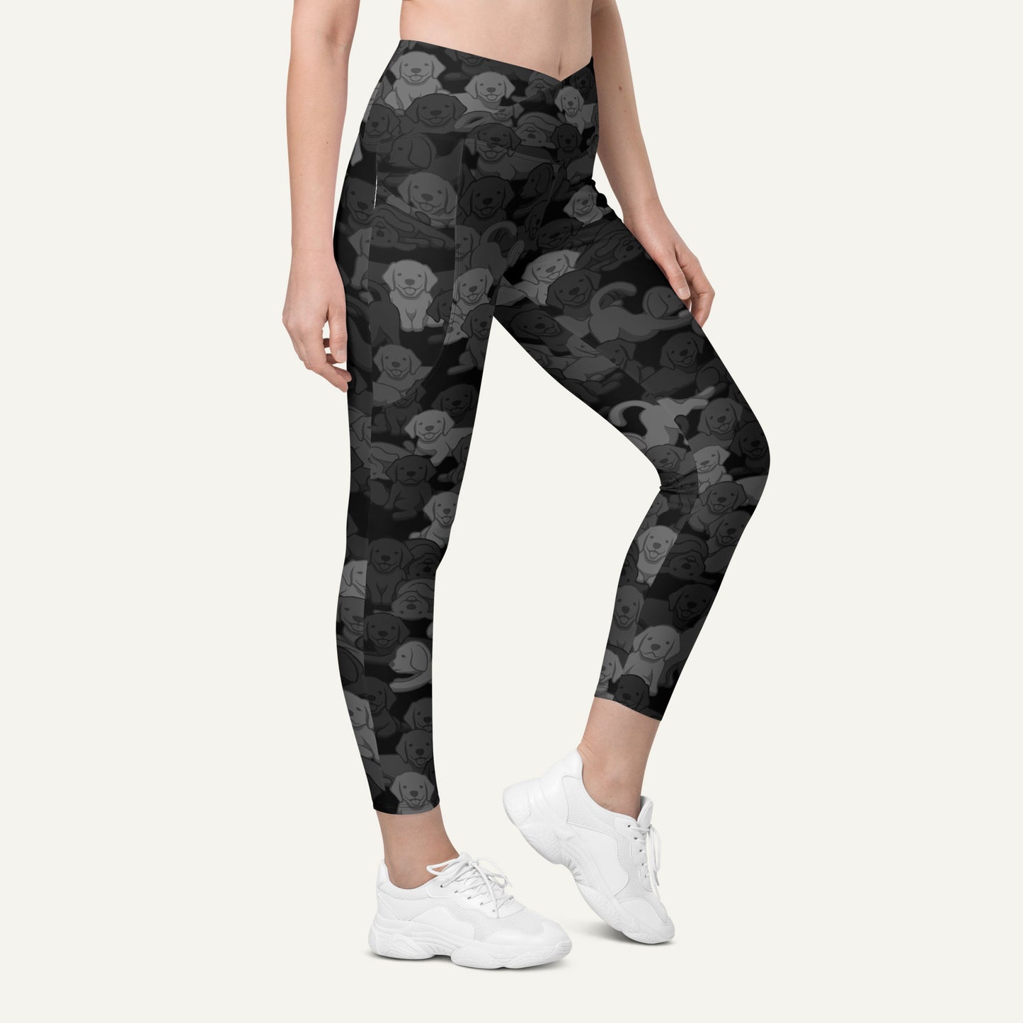 Black Camo Dog Crossover Leggings With Pockets