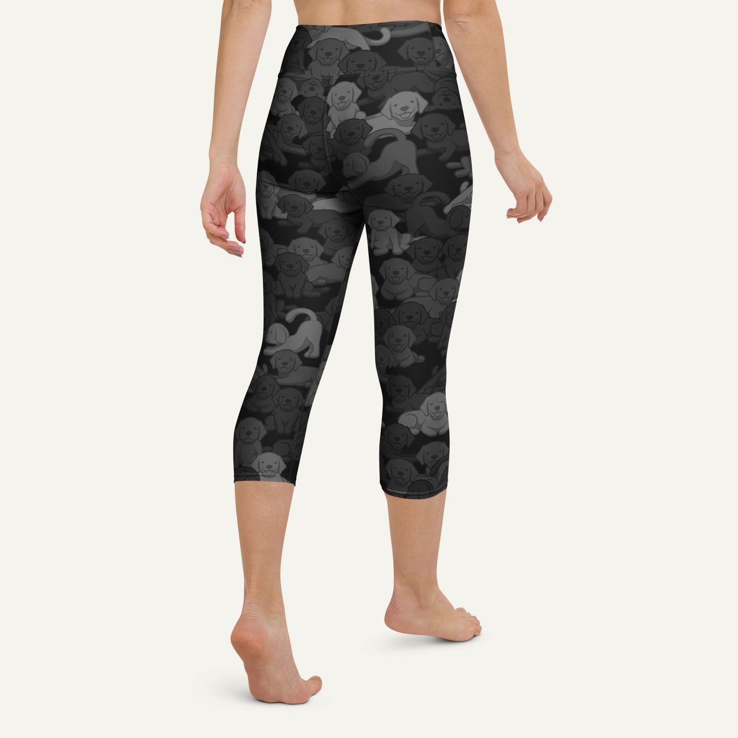 Black Camo Dog High-Waisted Capri Leggings