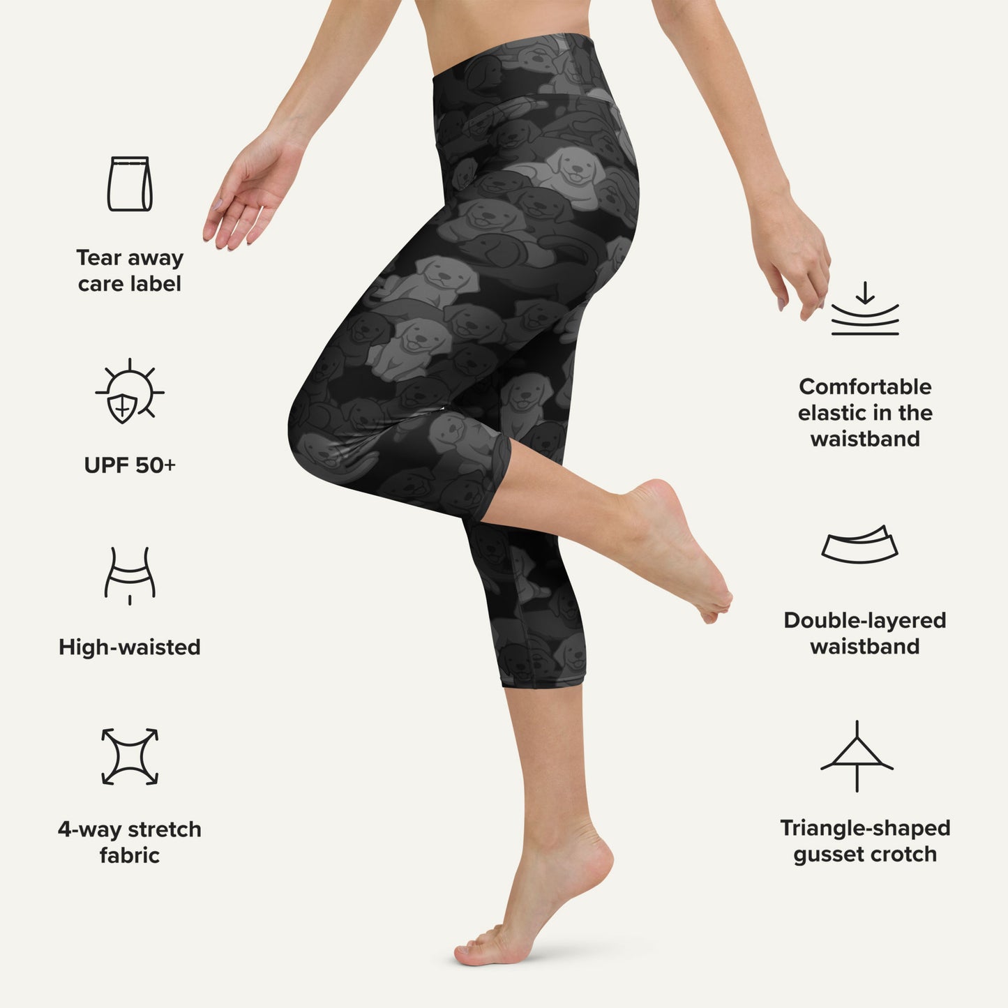 Black Camo Dog High-Waisted Capri Leggings