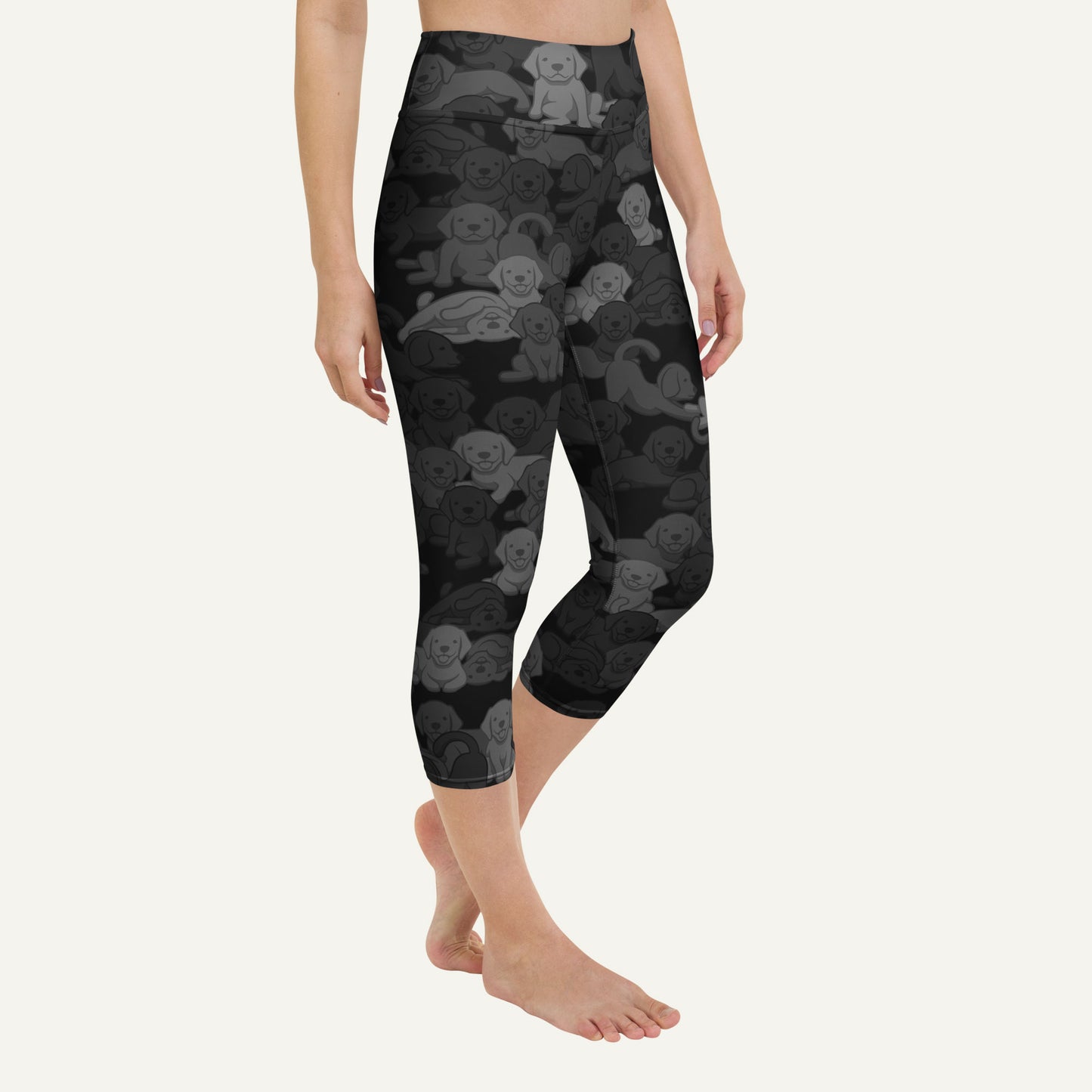 Black Camo Dog High-Waisted Capri Leggings