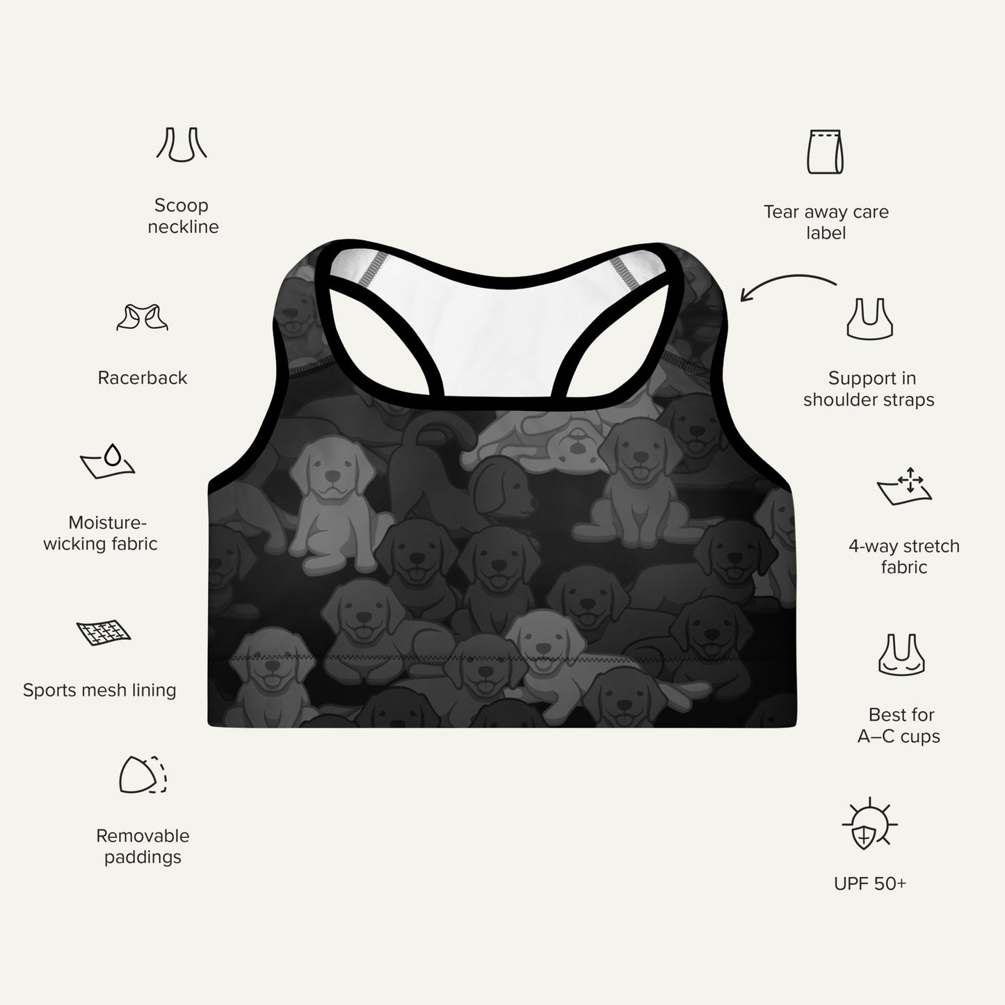 Black Camo Dog Padded Sports Bra