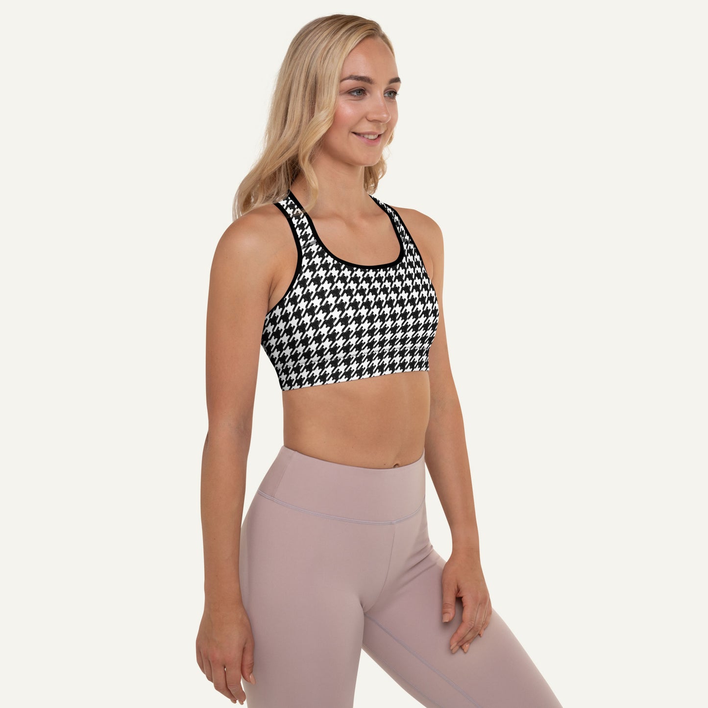 Black Cat Houndstooth Padded Sports Bra