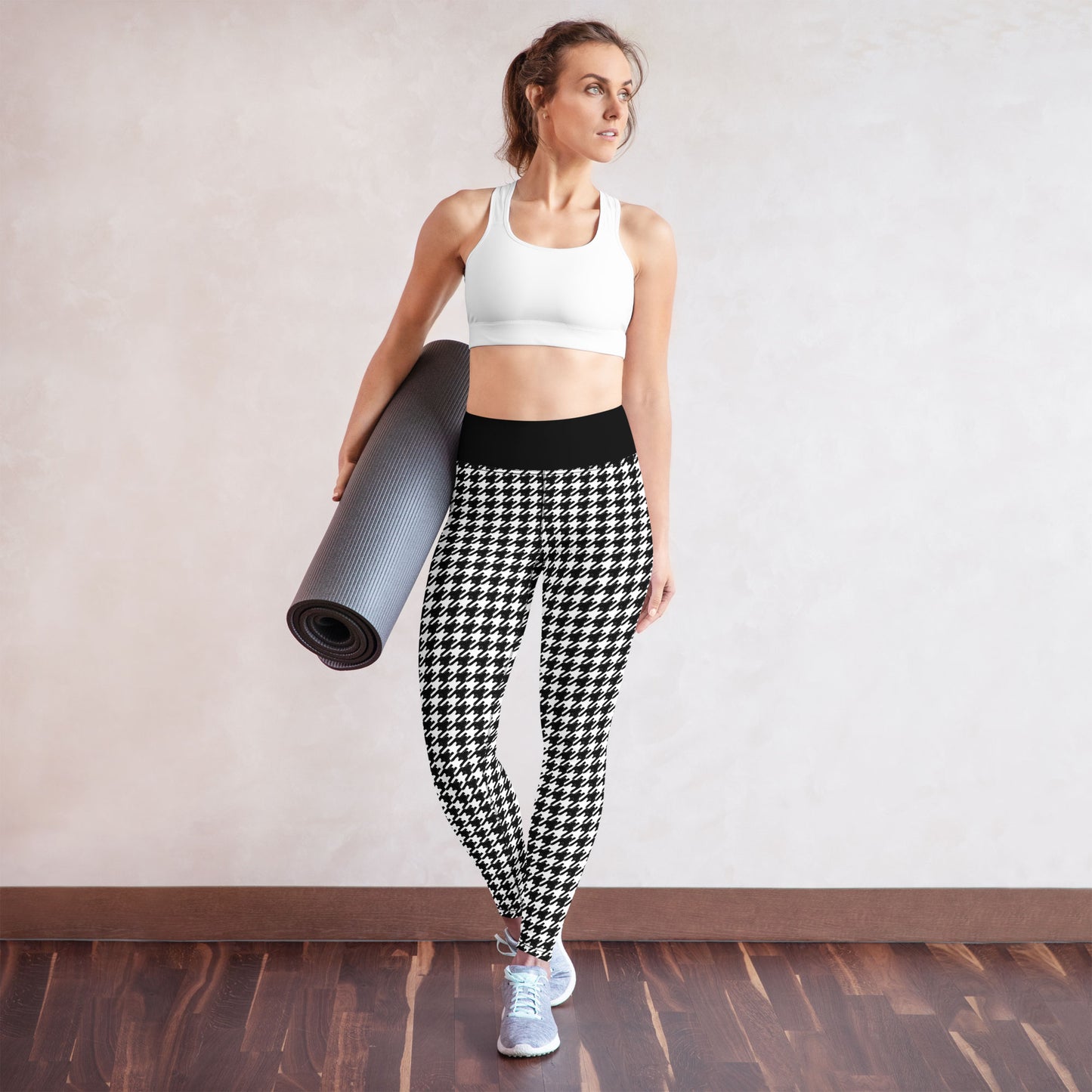 Black Cat Houndstooth High-Waisted Leggings