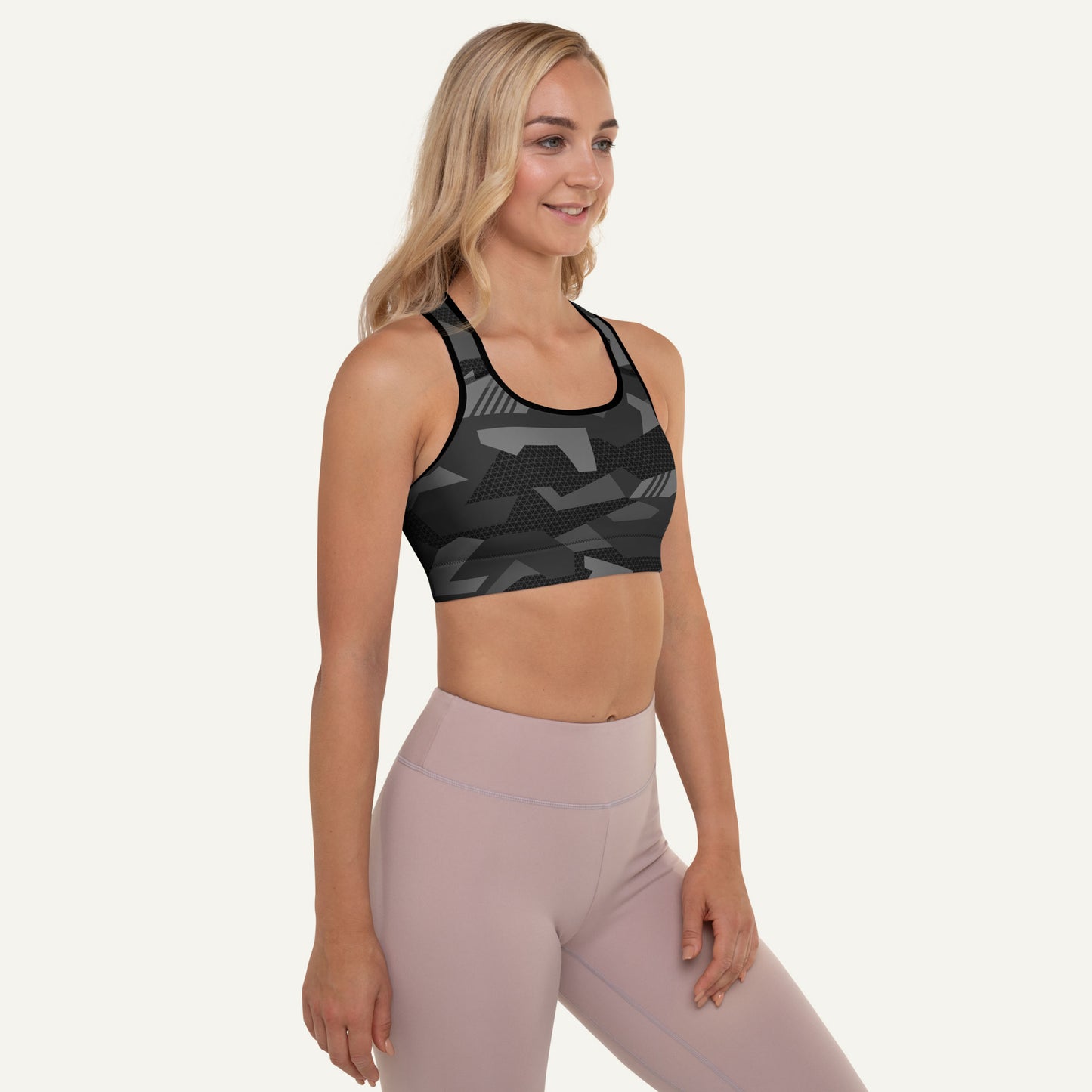 Black Geometric Camo Padded Sports Bra