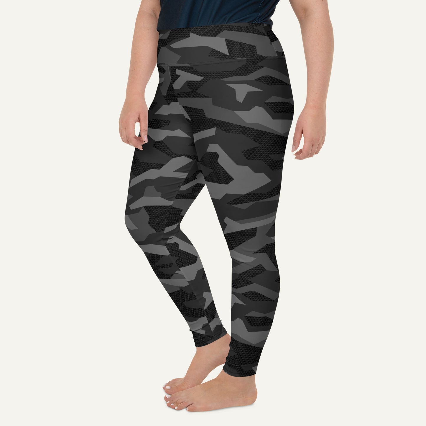 Black Geometric Camo Plus Size Leggings - Ministry of Sweat