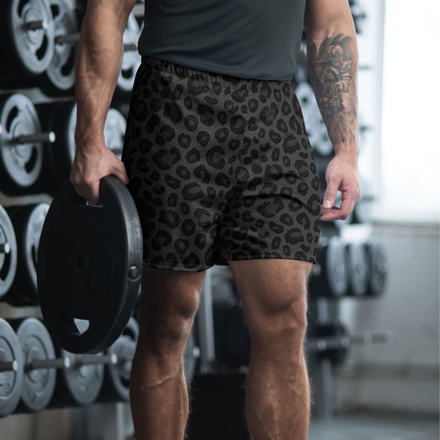 Black Leopard Print Athletic Shorts