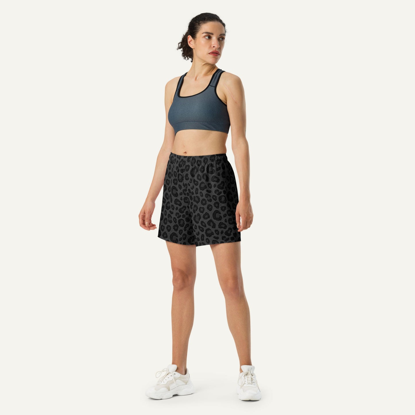 Black Leopard Print Athletic Shorts