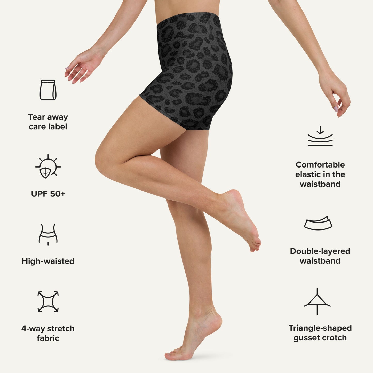 Black Leopard Print High-Waisted Shorts