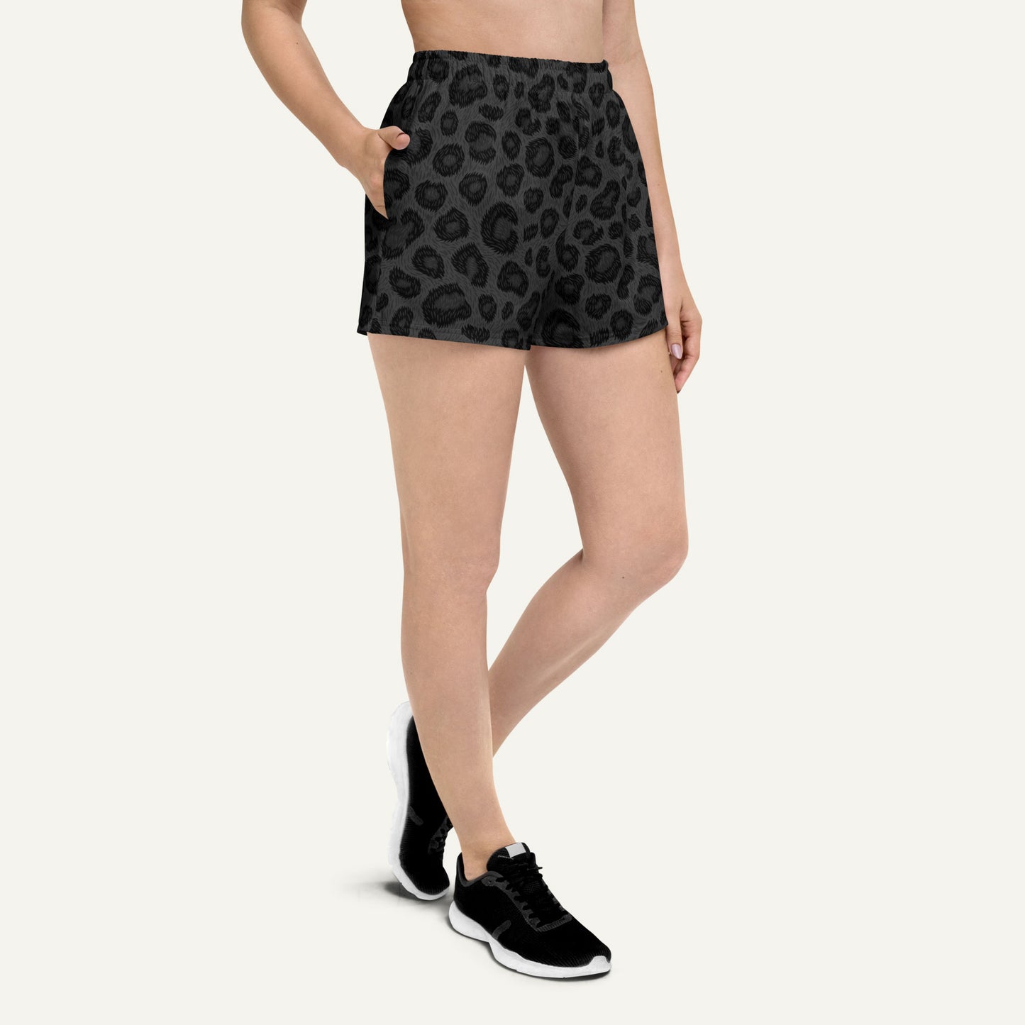 Black Leopard Print Women's Athletic Shorts