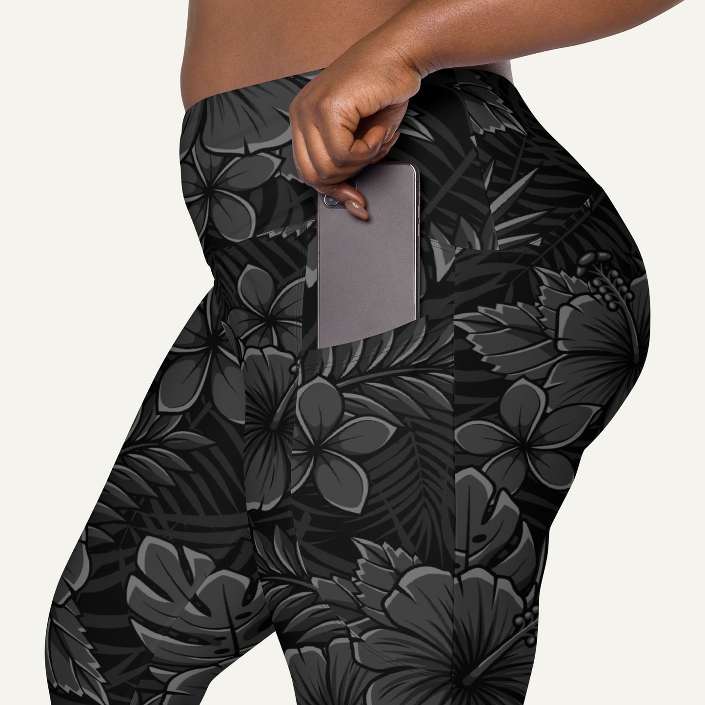 Black Tropical Florals Pocket Leggings