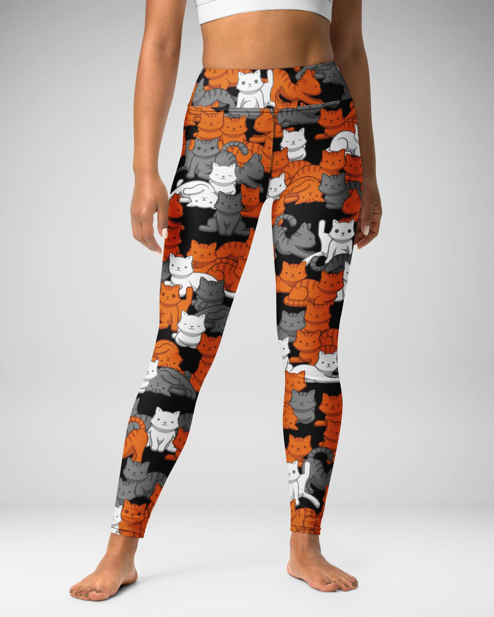 Women's Orange Gray Tabby Camo Cat Printed Leggings | High-Waisted