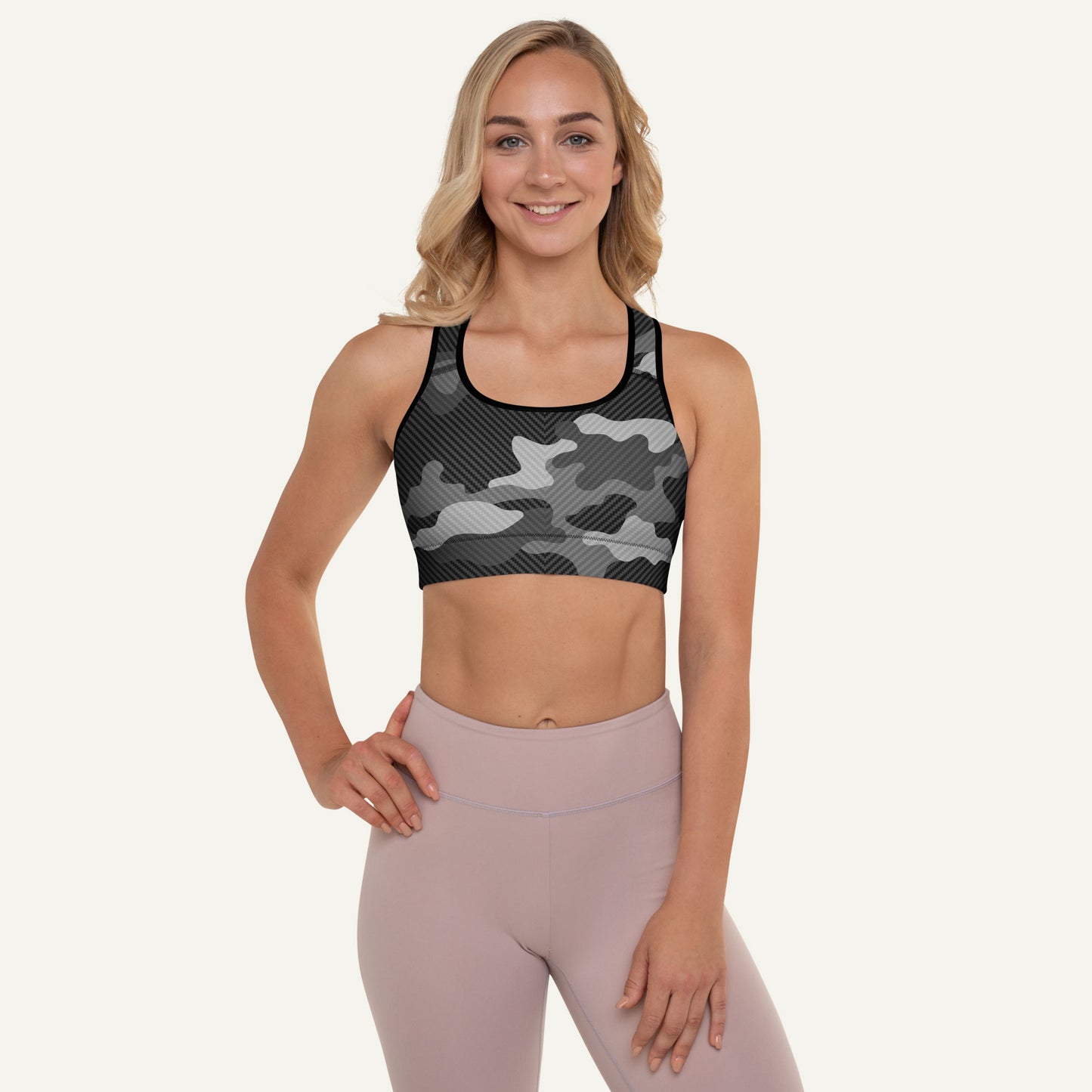 Urban Carbon Fiber Camo Padded Sports Bra