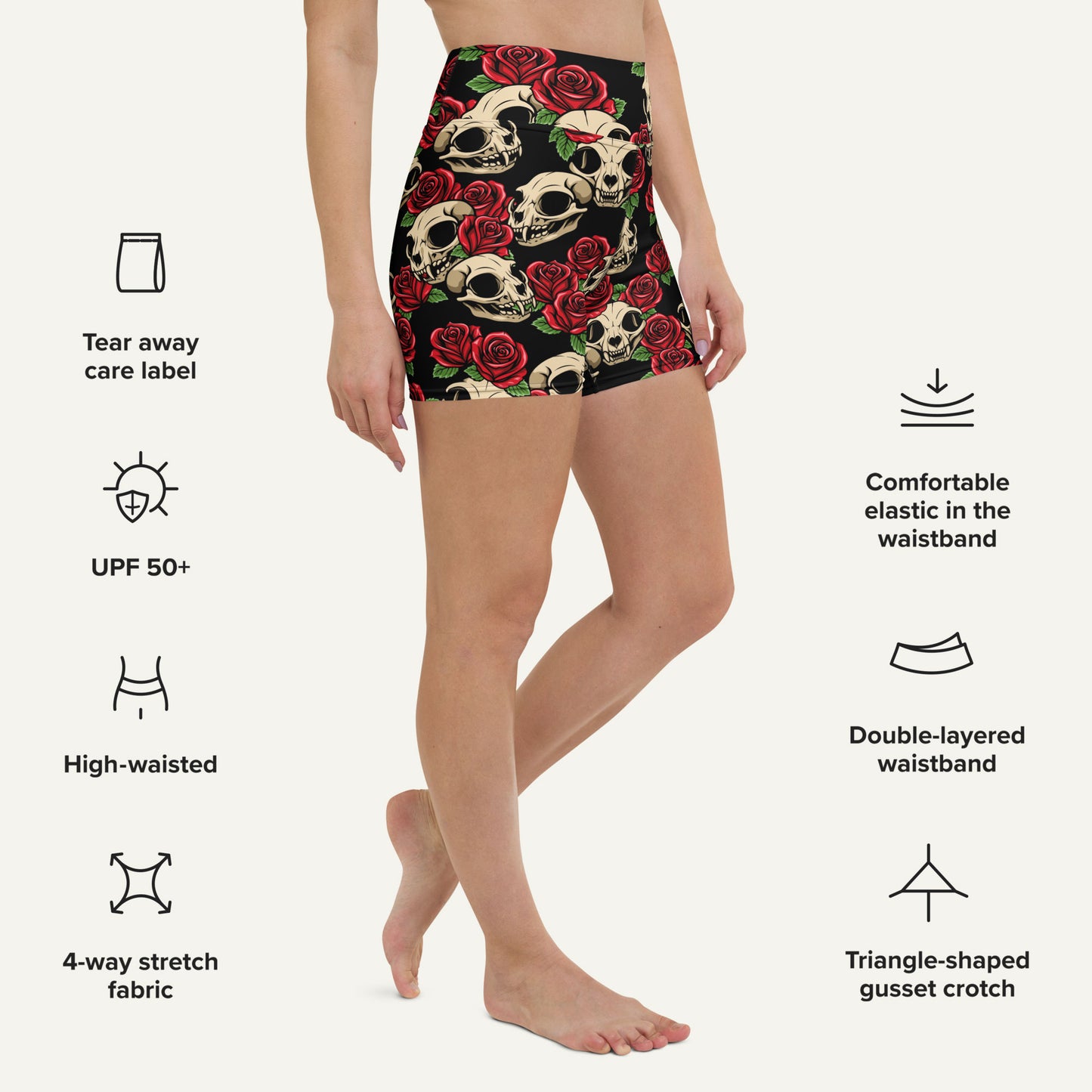 Cat Skulls And Roses High-Waisted Shorts