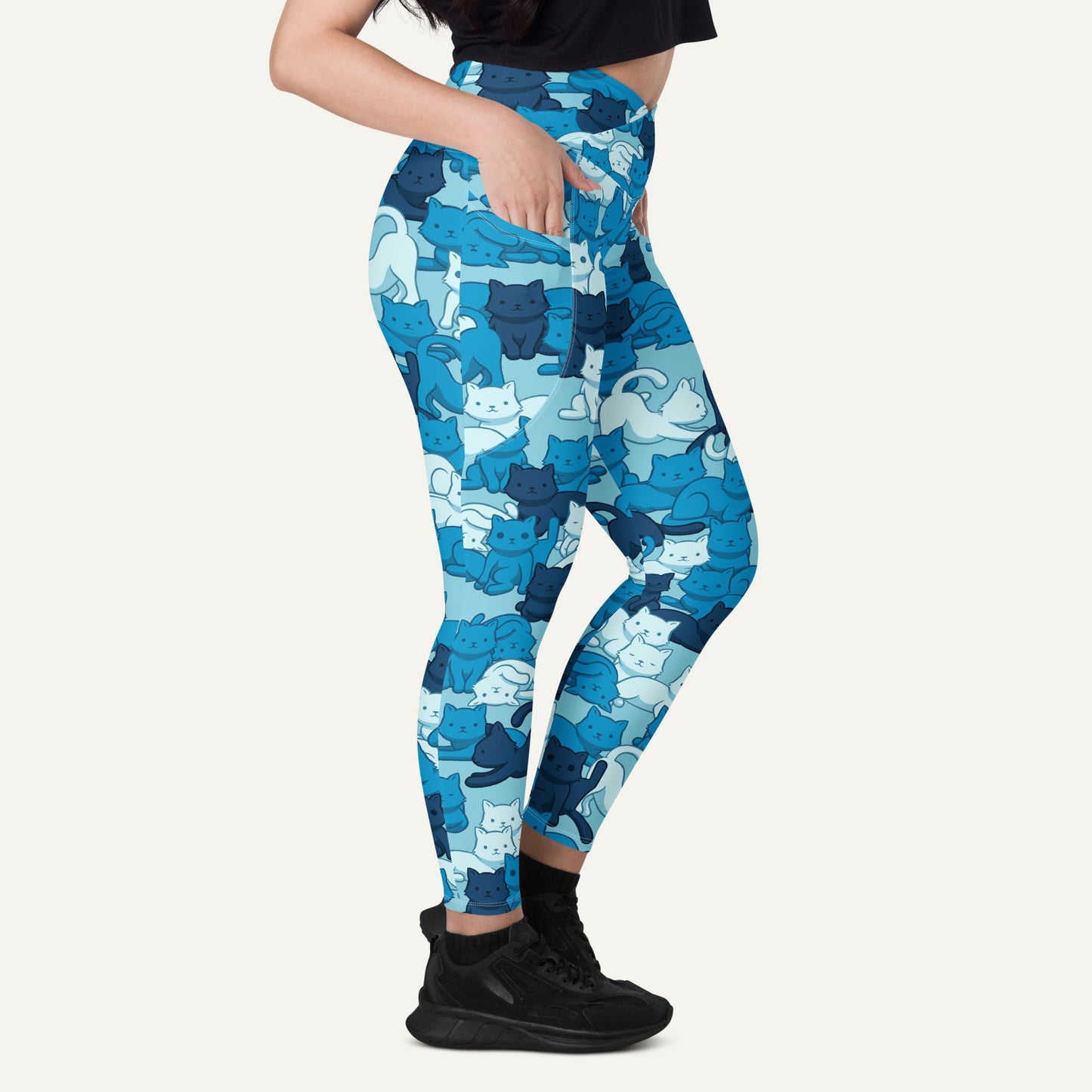 Blue Camo Cat Crossover Pocket Leggings