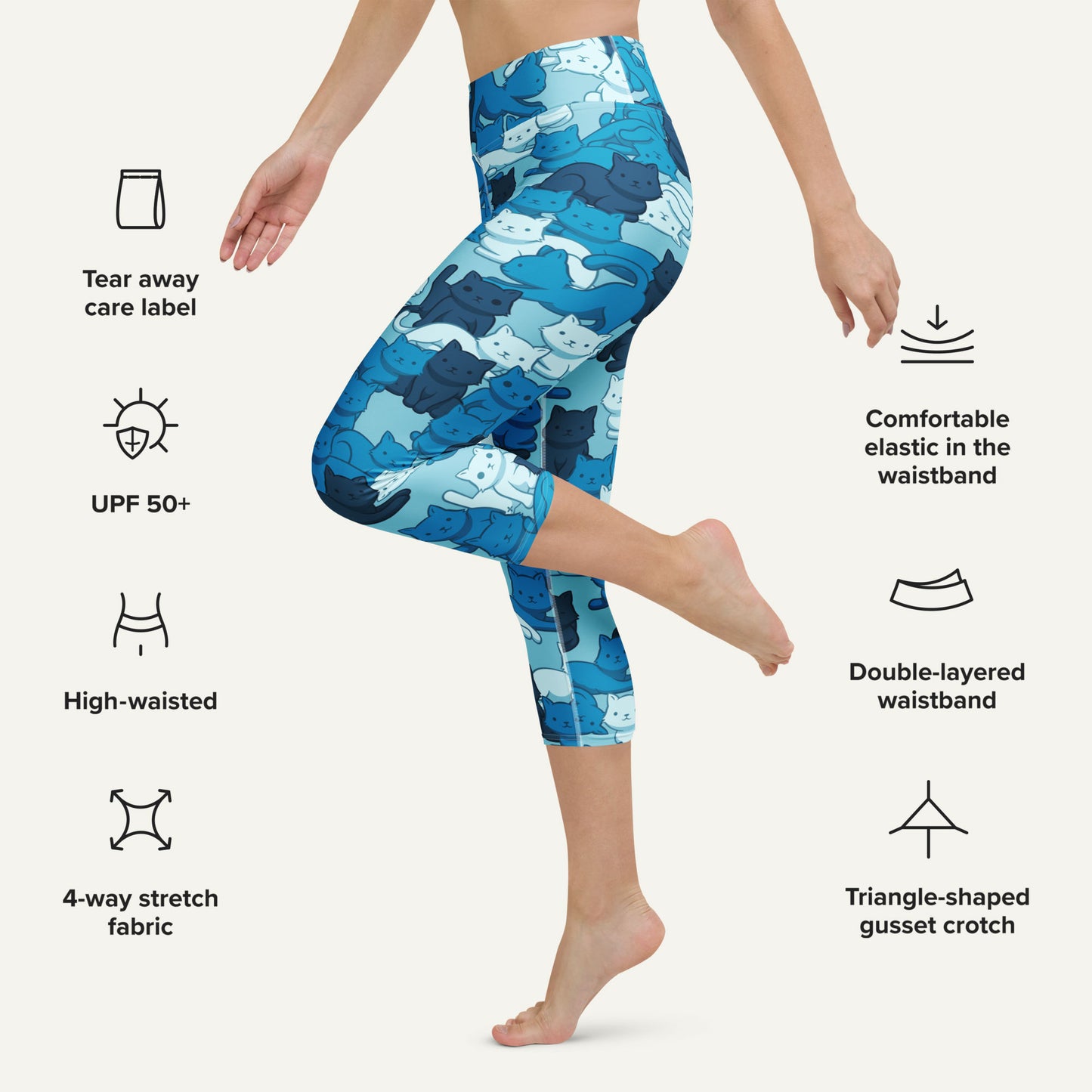 Blue Camo Cat High-Waisted Capri Leggings