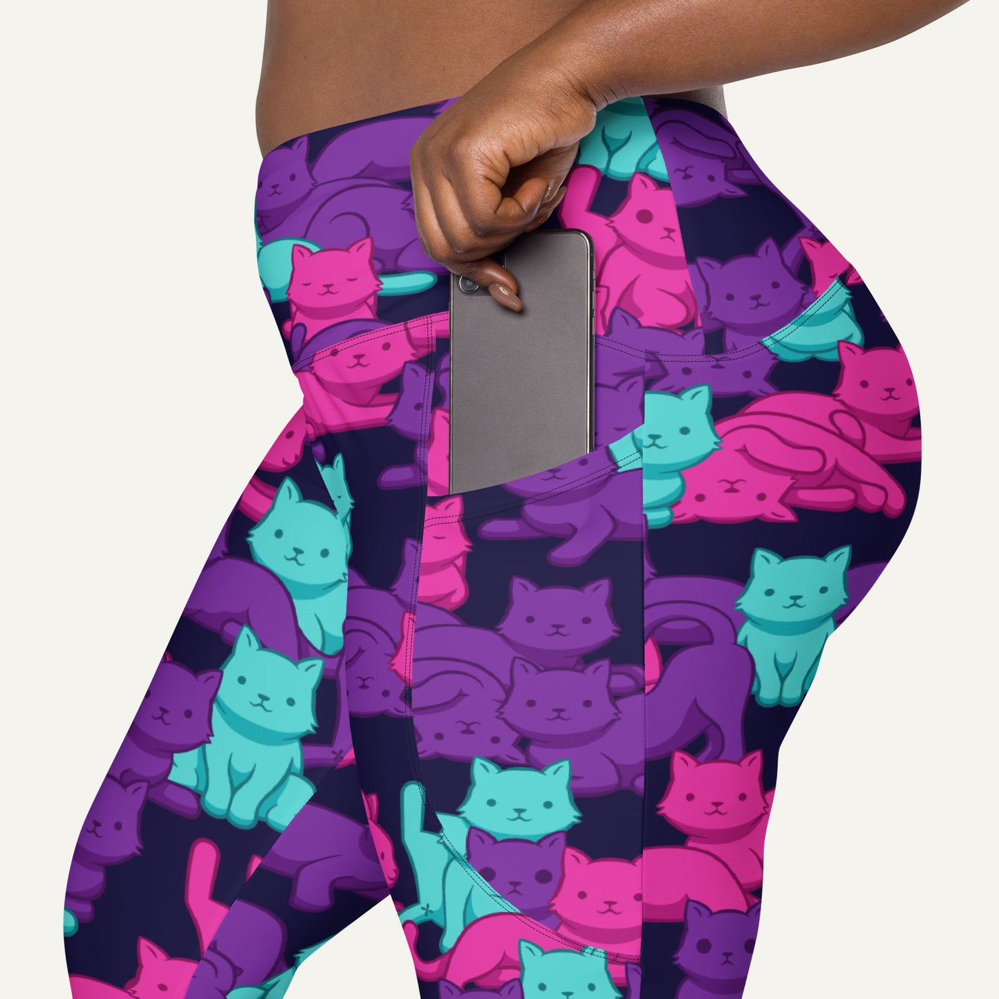 Cyberpunk Camo Cat Crossover Pocket Leggings
