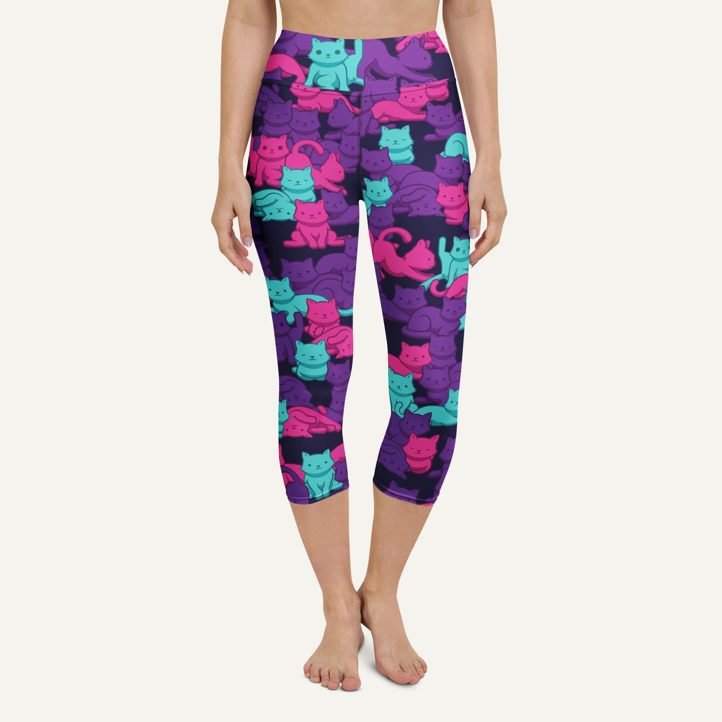 Cyberpunk Camo Cat High-Waisted Capri Leggings