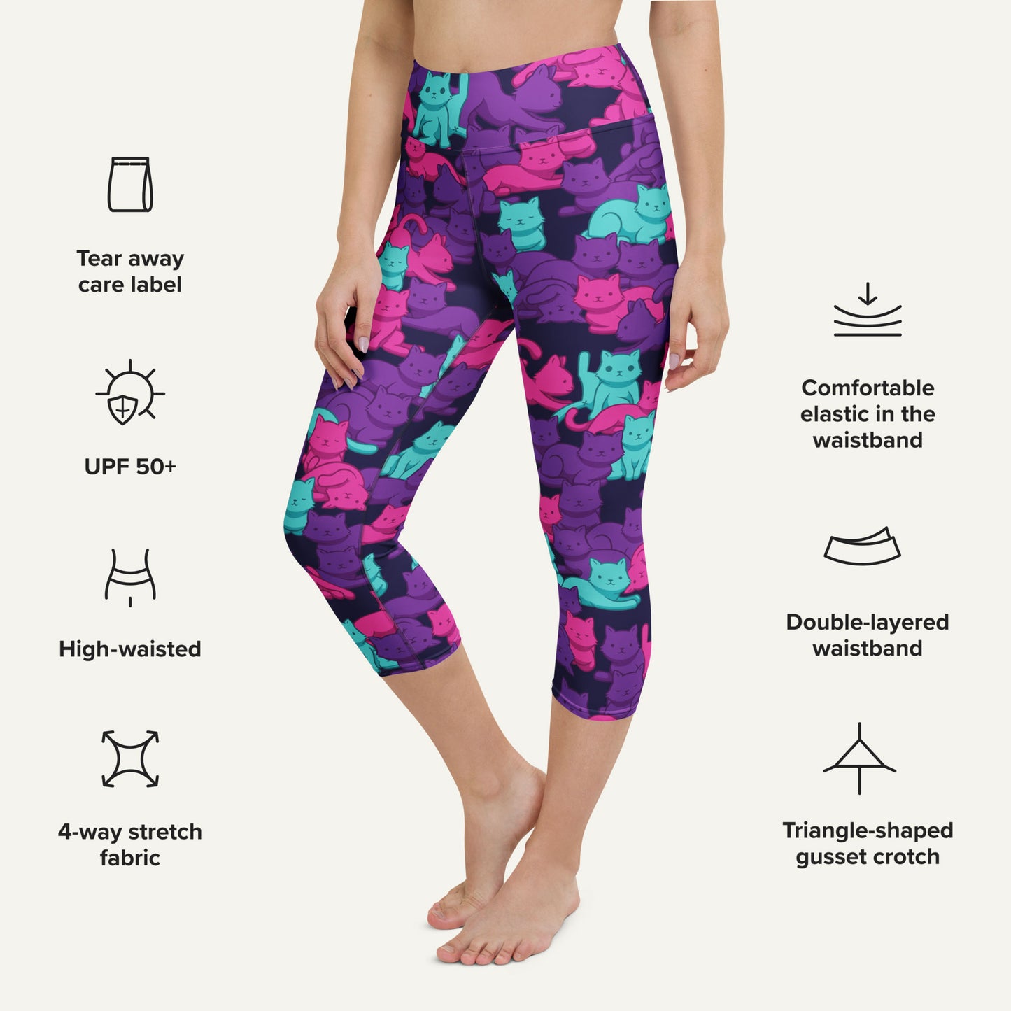 Cyberpunk Camo Cat High-Waisted Capri Leggings