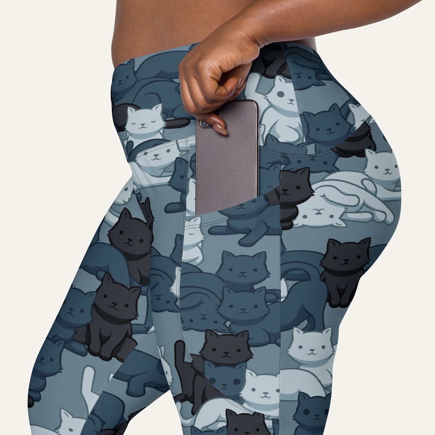 Navy Camo Cat Crossover Pocket Leggings