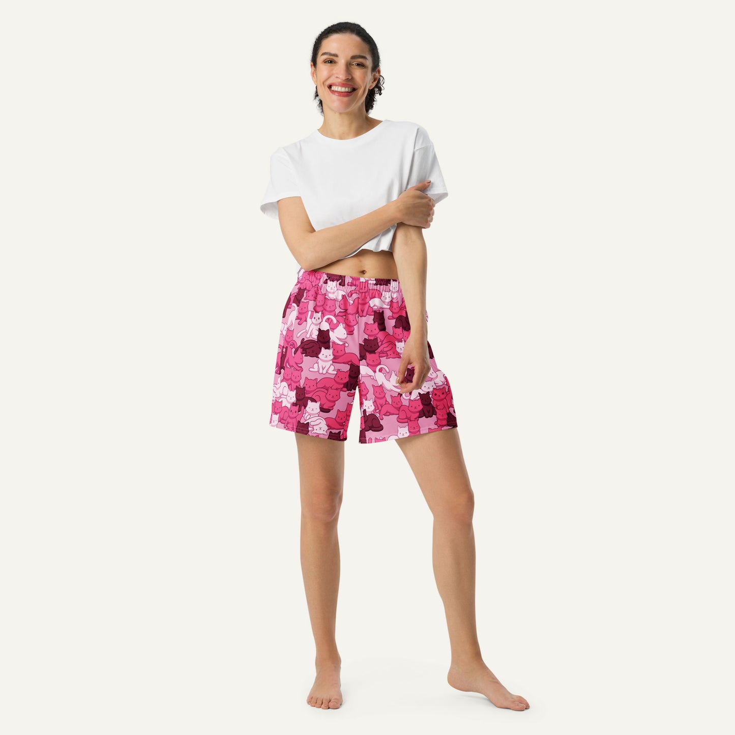 Pink Camo Cat Athletic Shorts