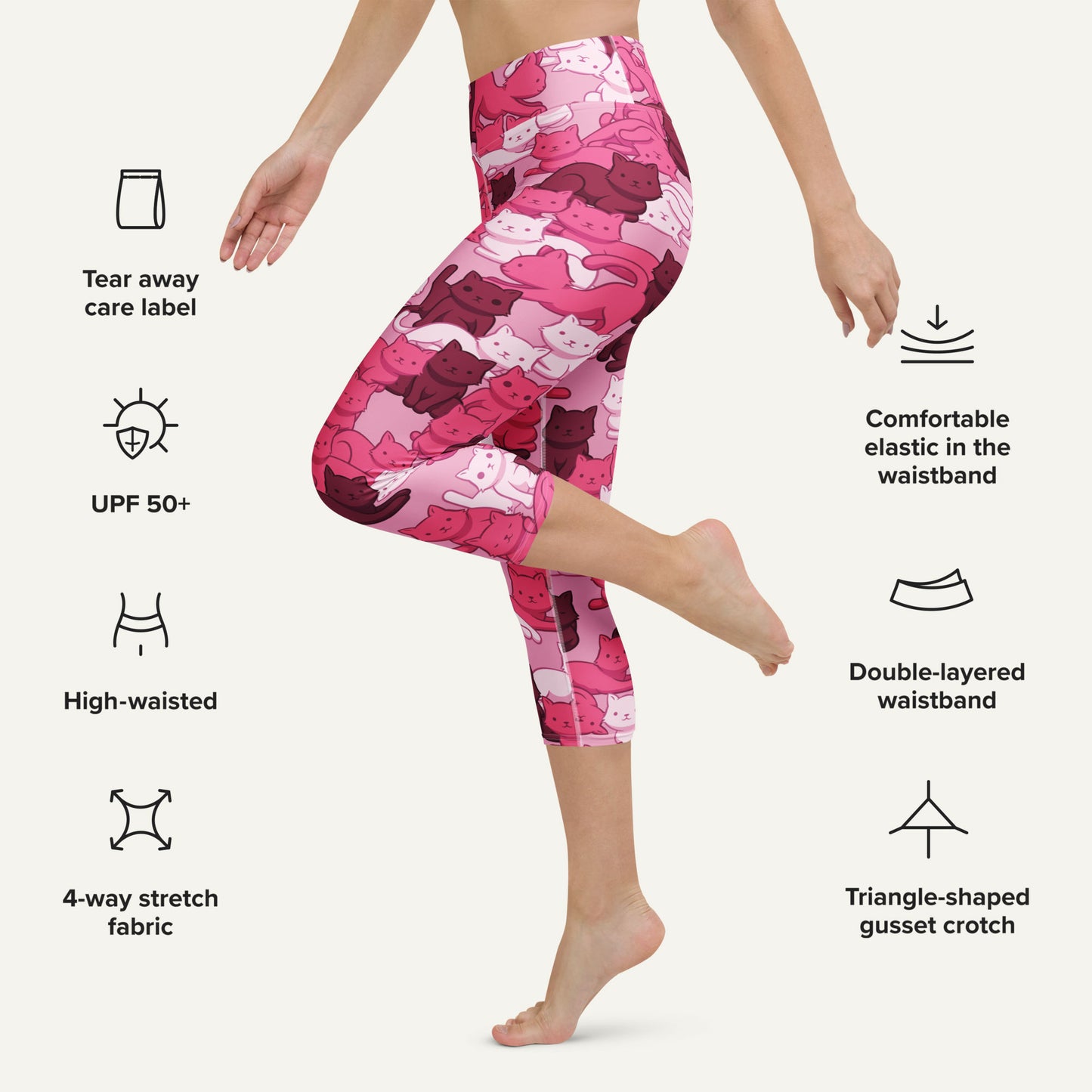 Pink Camo Cat High-Waisted Capri Leggings
