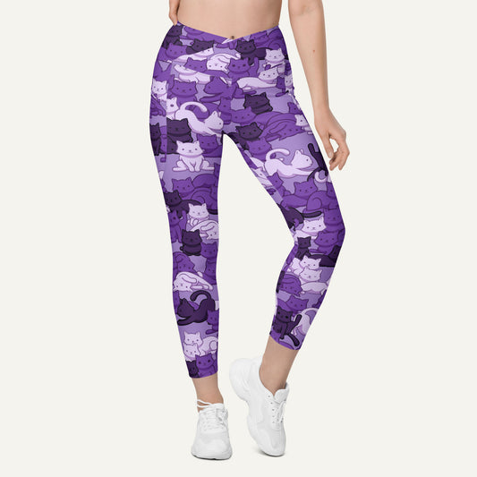 Purple Camo Cat Crossover Pocket Leggings