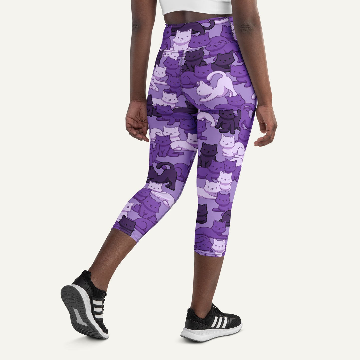 Purple Camo Cat High-Waisted Capri Leggings