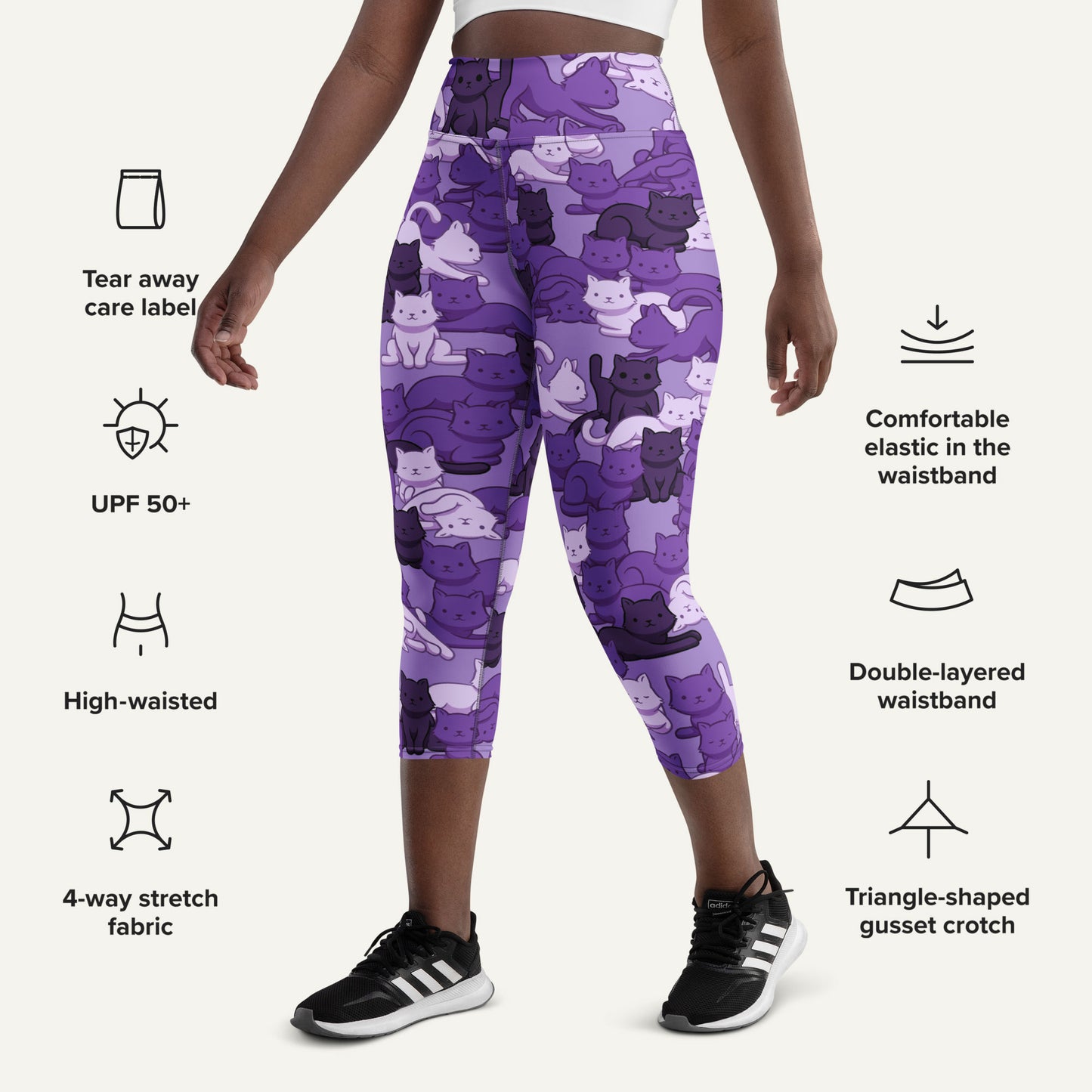 Purple Camo Cat High-Waisted Capri Leggings
