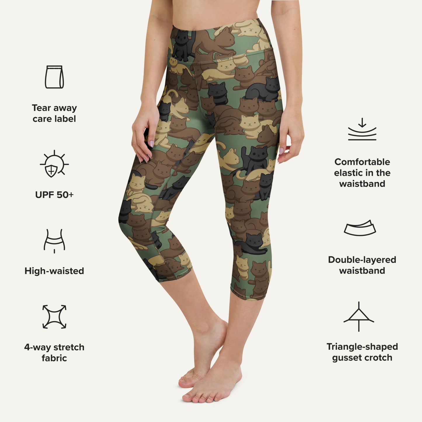 Woodland Camo Cat High-Waisted Capri Leggings
