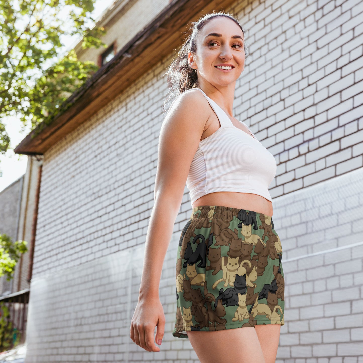 Woodland Camo Cat Women's Athletic Shorts