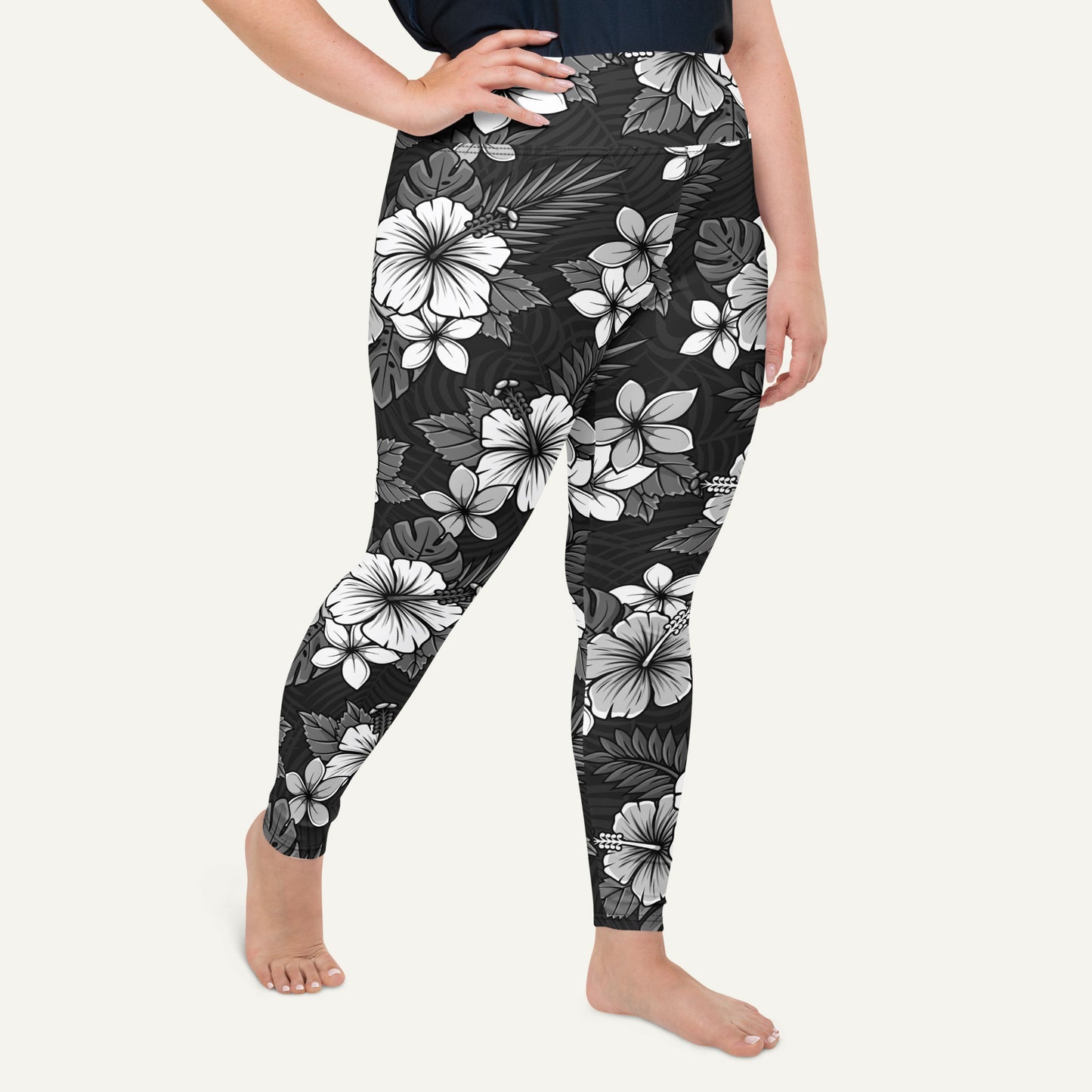 Charcoal Tropical Florals Plus Size Leggings