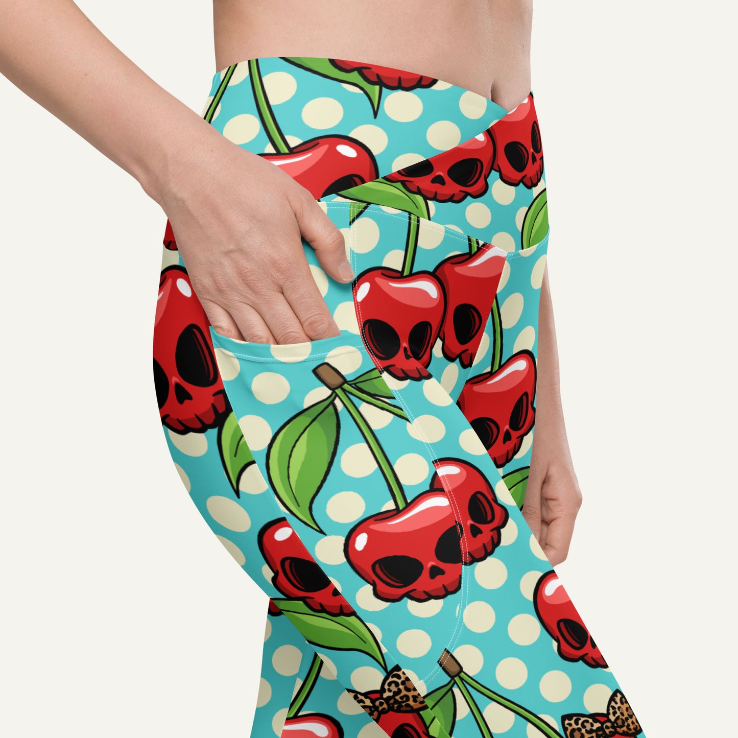 Cherry Skulls Crossover Pocket Leggings