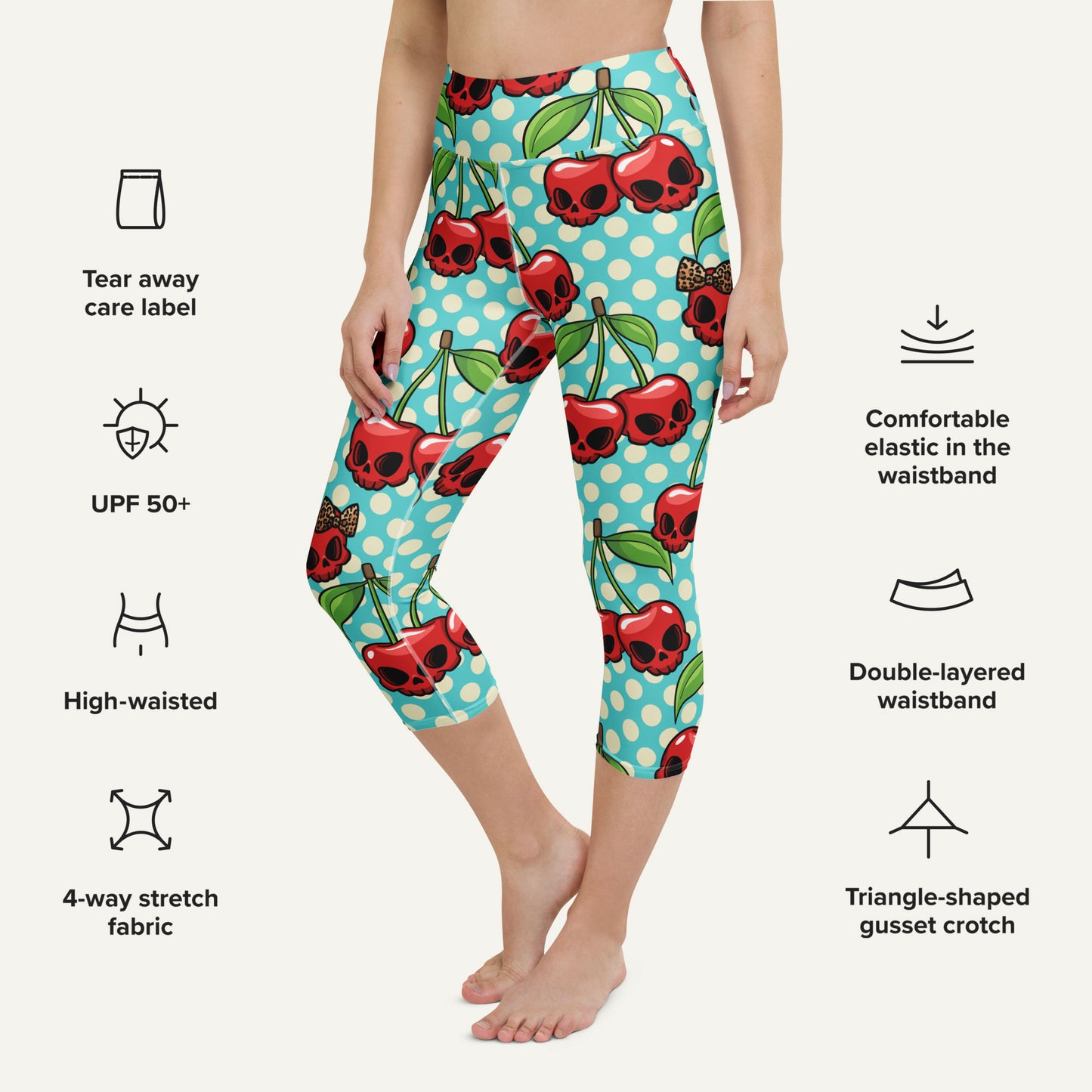 Cherry Skulls High-Waisted Capri Leggings