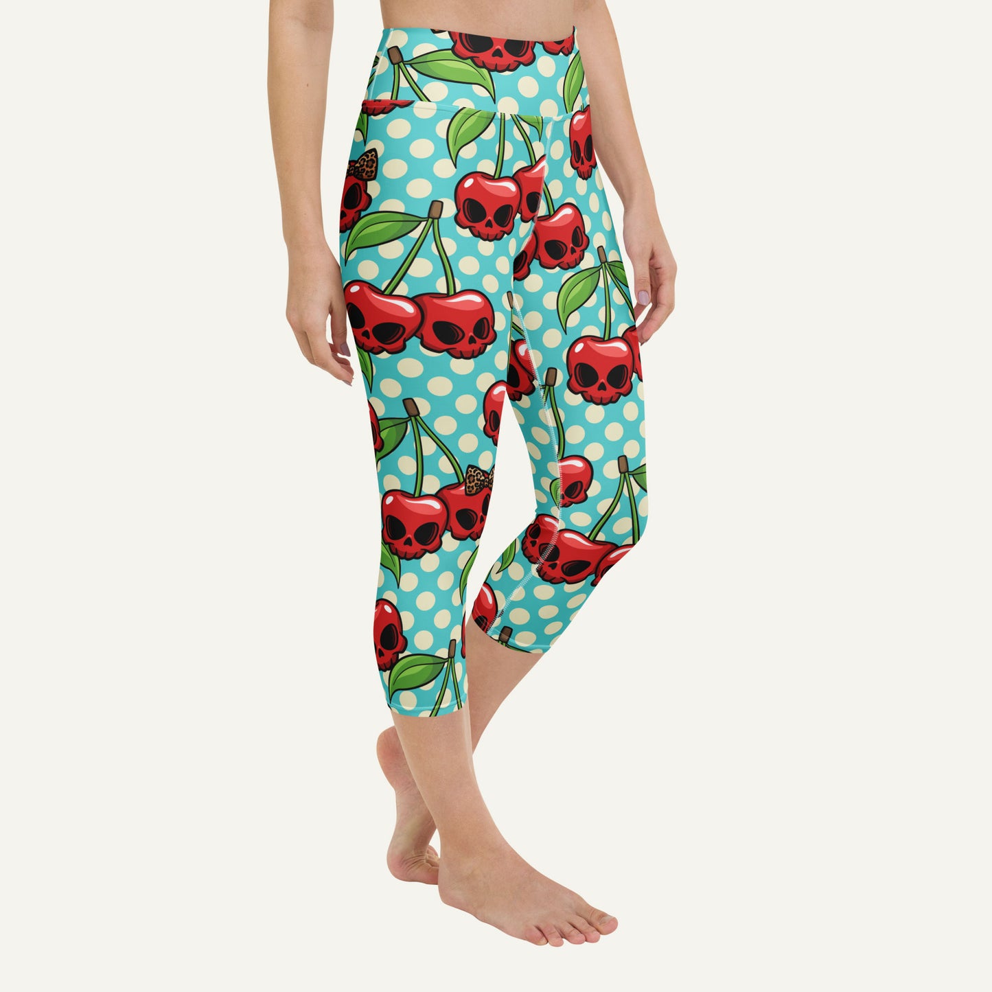 Cherry Skulls High-Waisted Capri Leggings